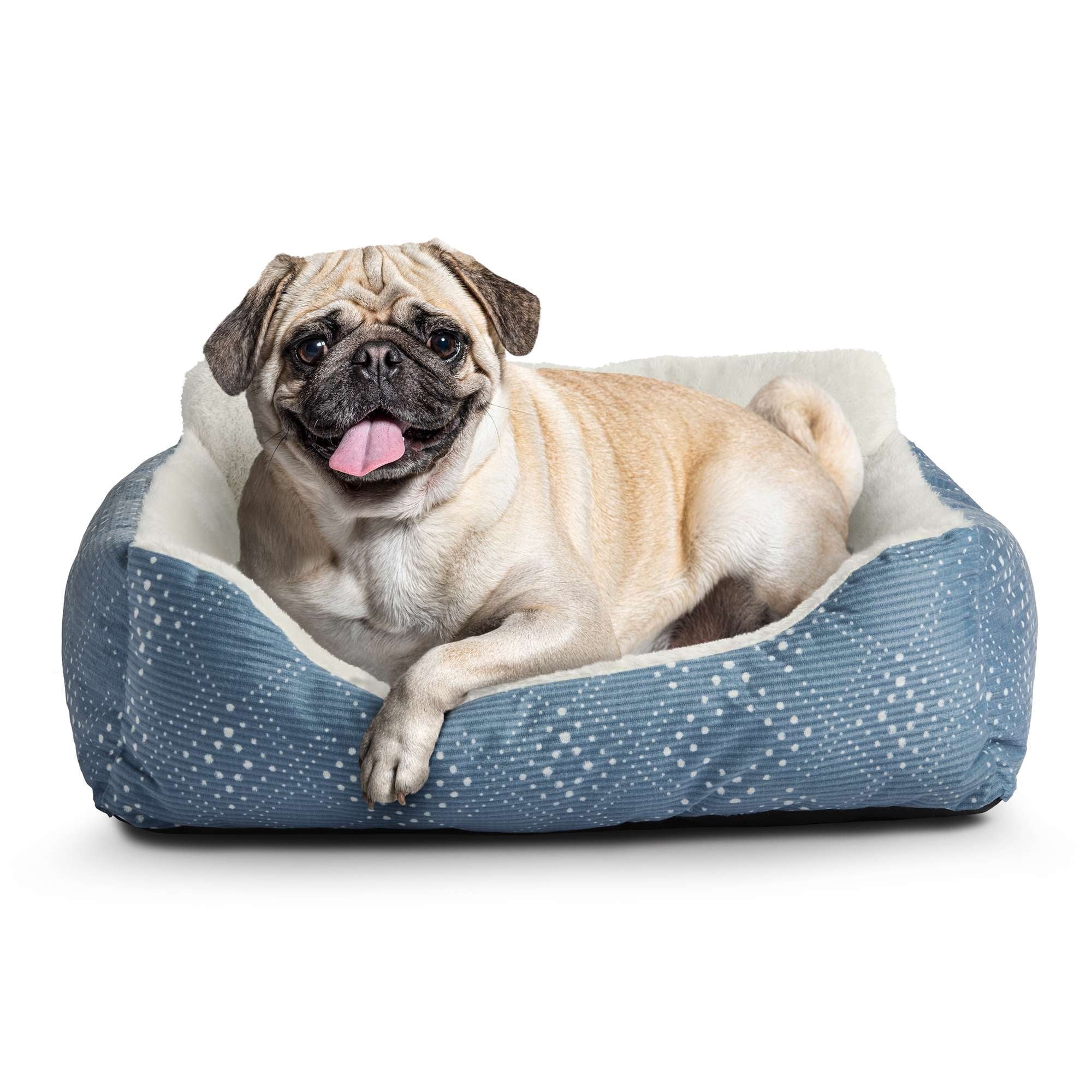 Puppy Dog Bed, Plush Bolster Dog for Small Dogs, Small, 21" x 17", Blue
