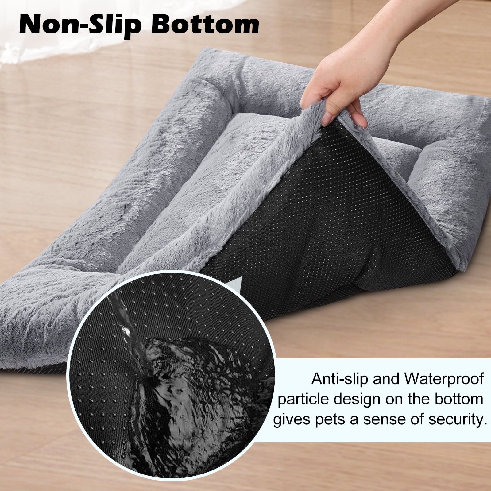 Plush Washable Dog Bed Ultra Dog Crate Mat Kennel Pad Anti-Slip Pet Sleeping Bed for Small Medium Large Dogs,Gray 36" x 23"