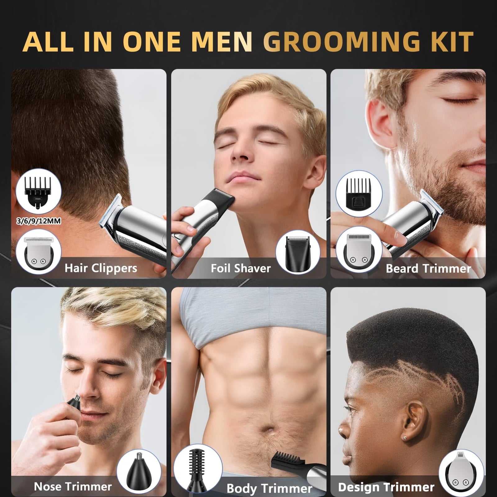 Beard Trimmer for Men,All-in-One Trimmer Kit - IPX7 ,LED Display, Wet/Dry Shower-Safe,Hair Clipper for Men,Grooming Kit for Nose Body Face &amp; Mustache