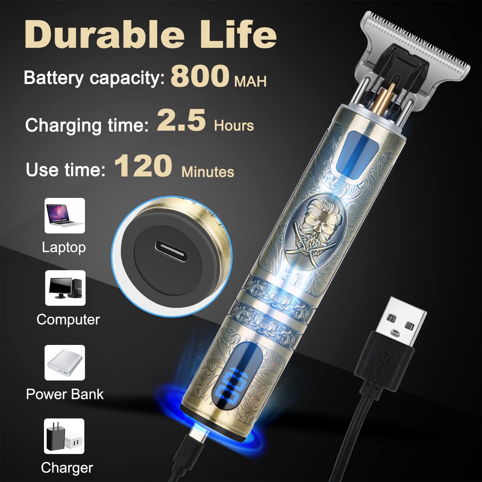 Hair Trimmer for Men, Beard Trimmer Hair Clippers for Men, Cordless Rechargeable Hair Trimmer Cutting Grooming Kit,Beard Shaver Barbershop with LCD