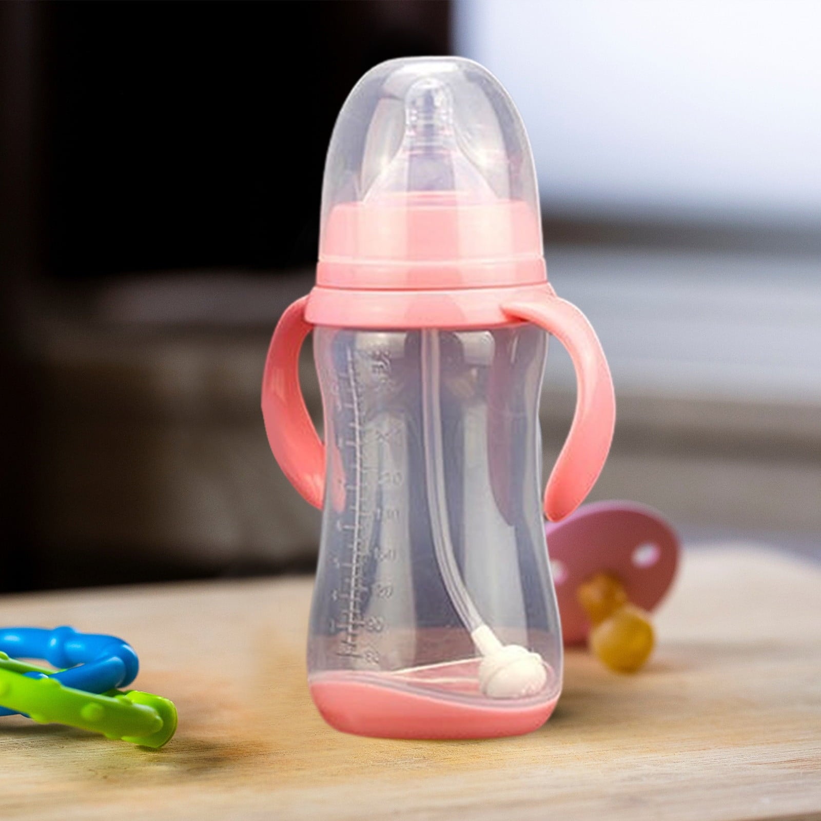 LHWEN 300ML Wide Caliber PP Baby Bottle with Handle Anti Drop Anti Flatulence Plastic Baby Bottle Easy Clean Comfortable Feeding Newborn Toddler Grip Ideal for All Ages