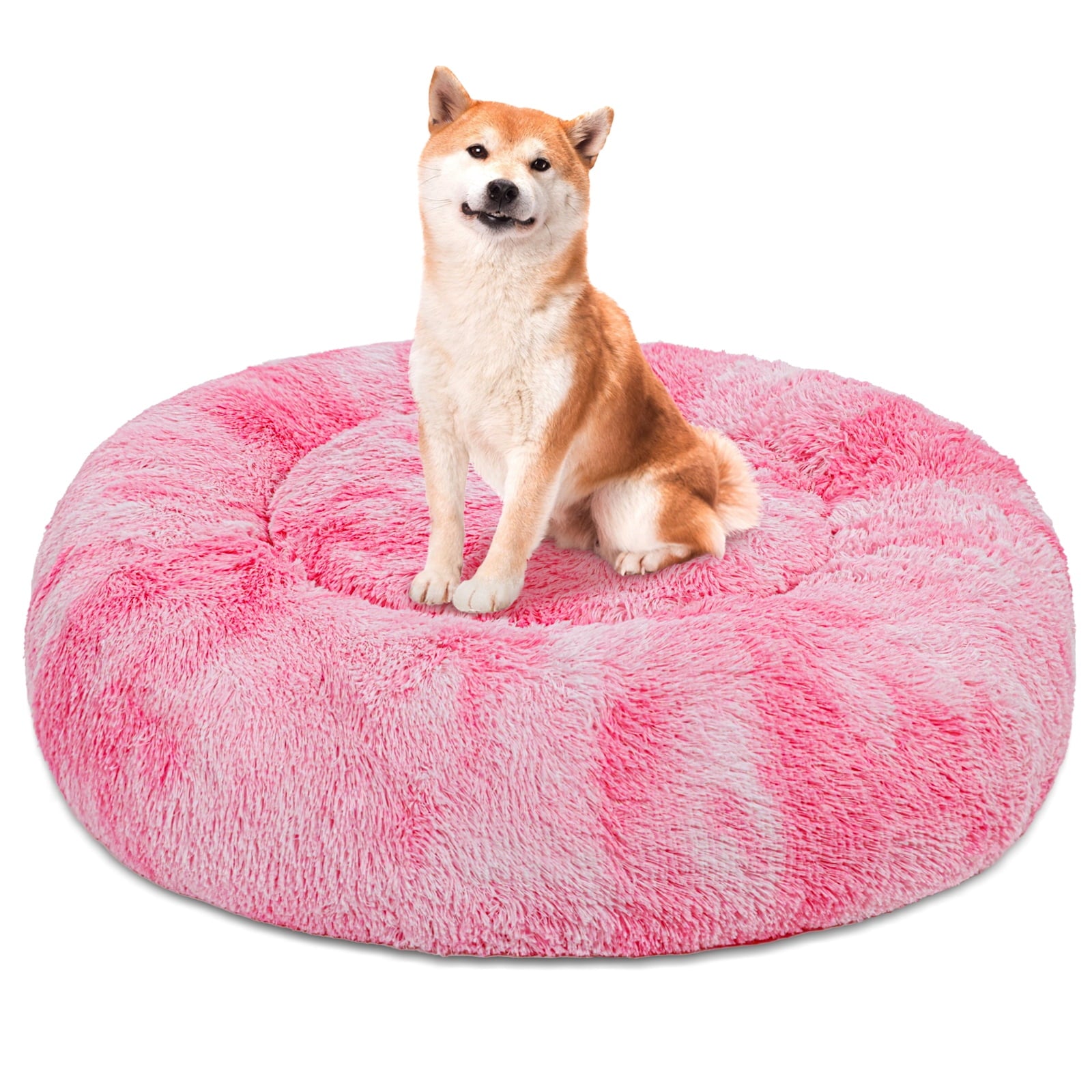 Donut Pet Bed for Small Dogs 20", Plush Warming Dog Bed, Pink Rainbow