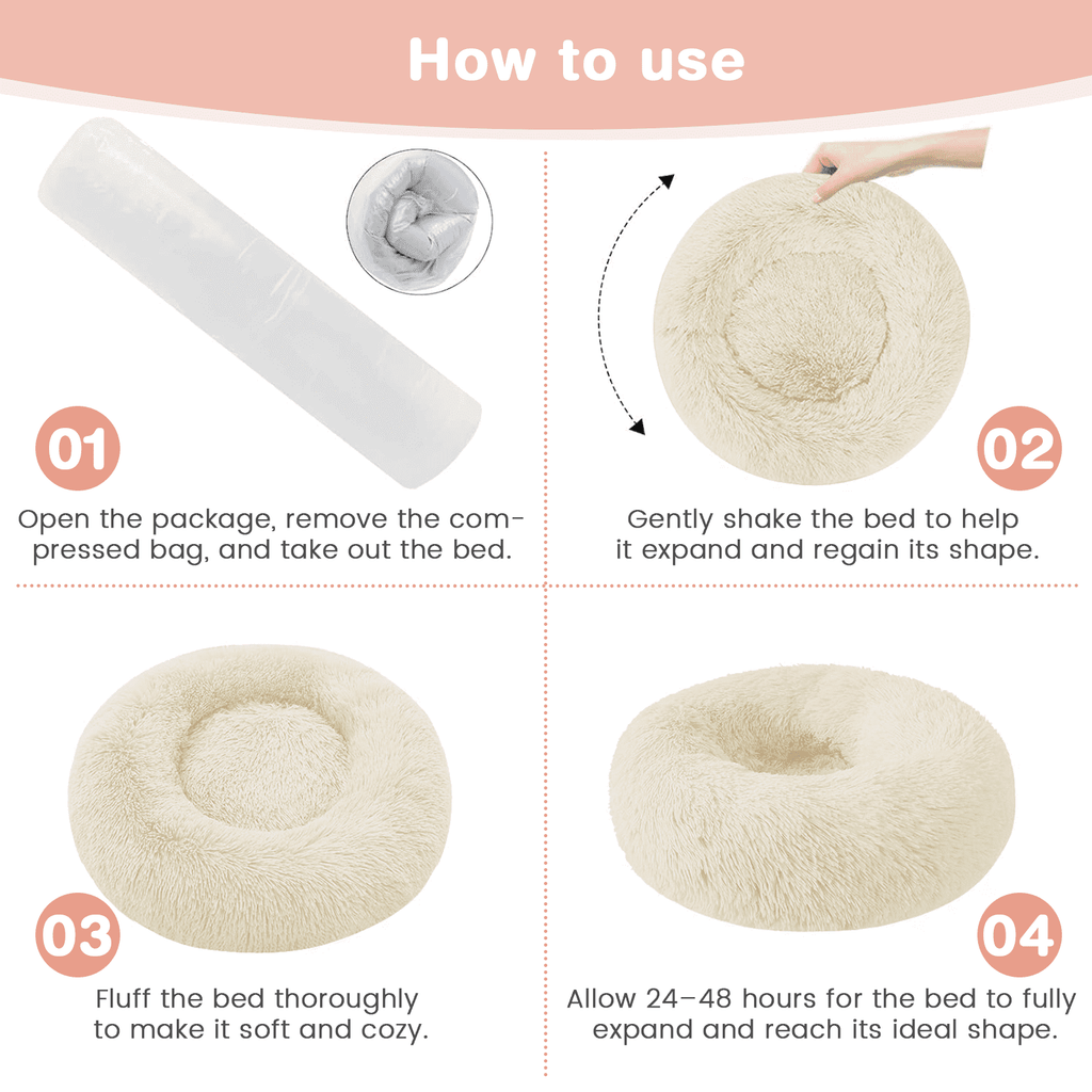 20 Inch Donut Dog Bed for Small Dogs, Round Pet Bed, Washable Dog Bed for Small Medium Dogs and Cats