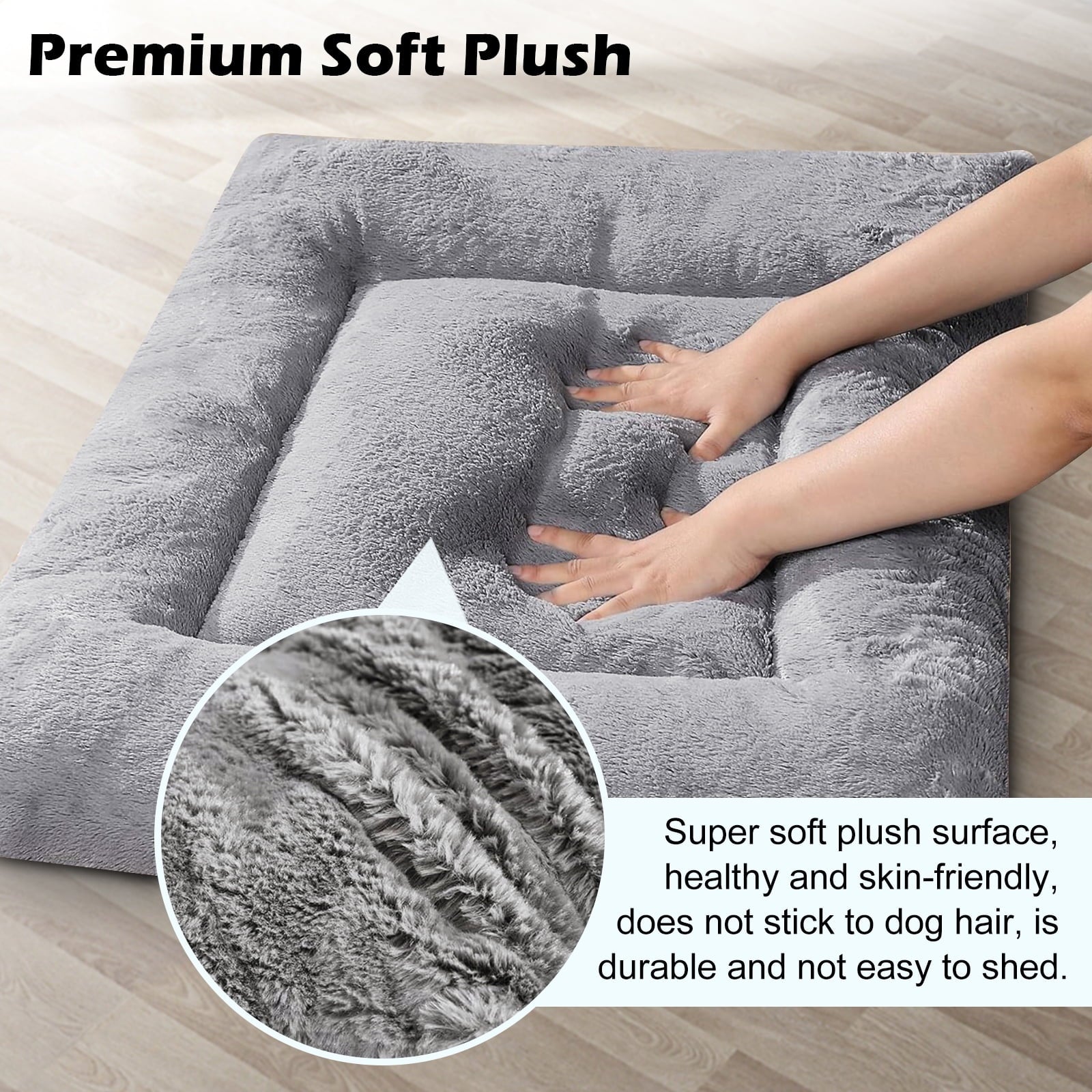Plush Washable Dog Bed Ultra Dog Crate Mat Kennel Pad Anti-Slip Pet Sleeping Bed for Small Medium Large Dogs,Gray 36" x 23"