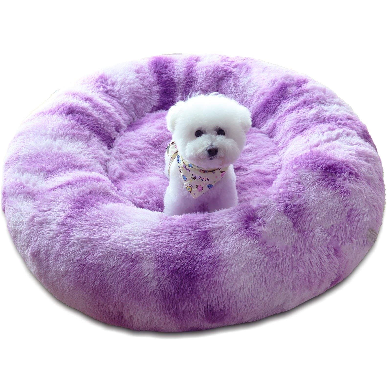 Donut Pet Bed for Small Dogs 20", Plush Warming Dog Bed, Pink Rainbow