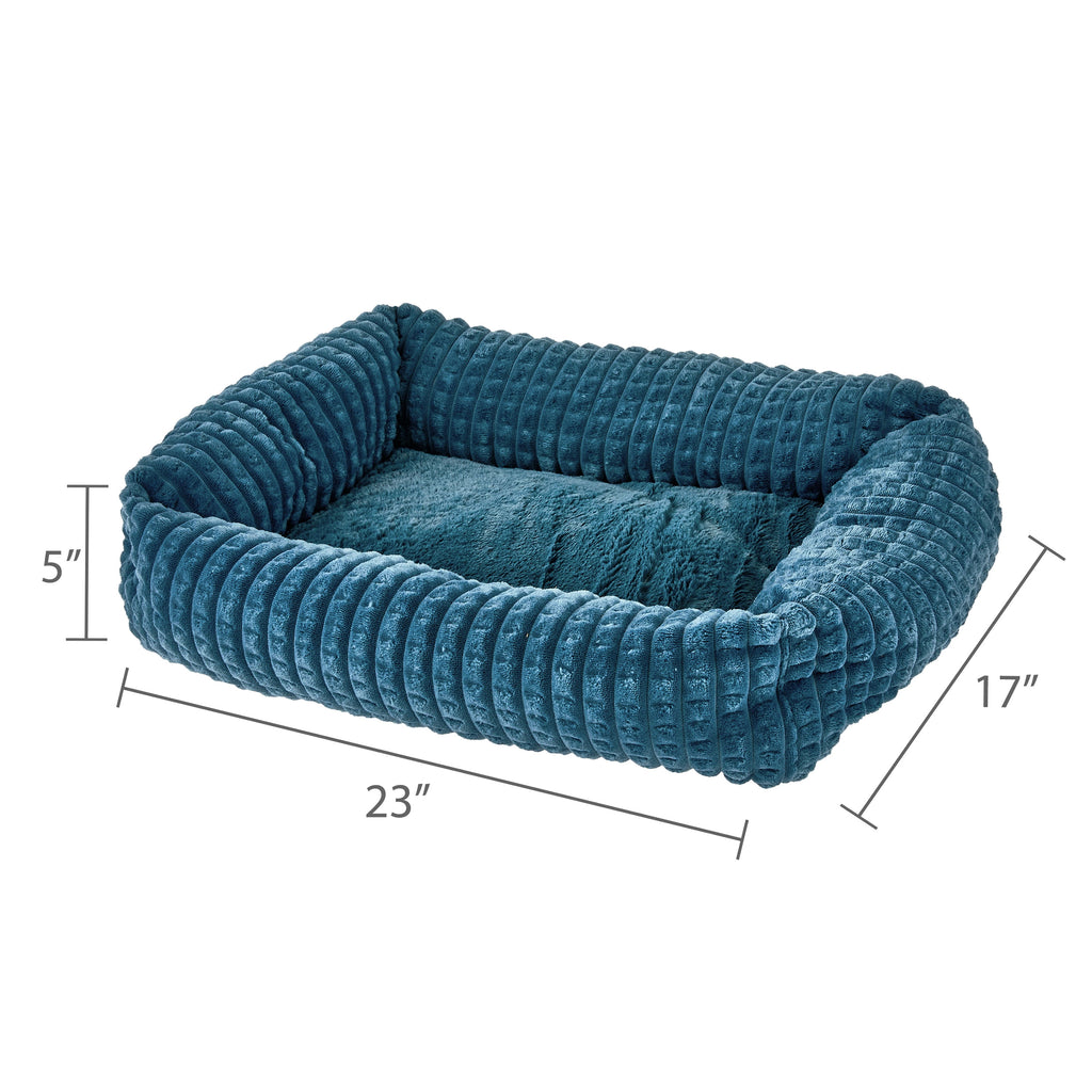 Small Flannel Waffle Texture Bolster Cat or Dog Bed, Blue, 17" x 21"