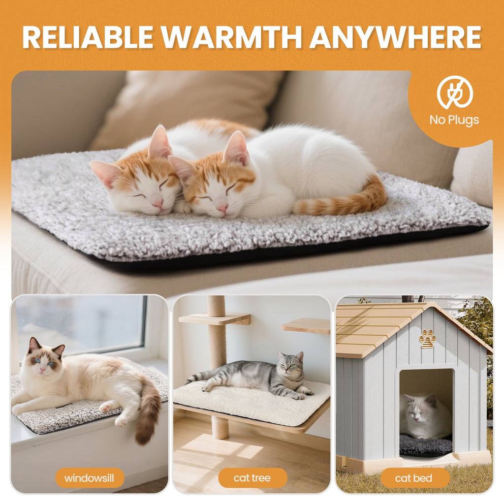 Self Warming Cat Bed for Indoor Cats Self Heating Pet Pad with Removable Washable Cover Non Slip Dog Bed for Small Dogs, Gray, 24*18