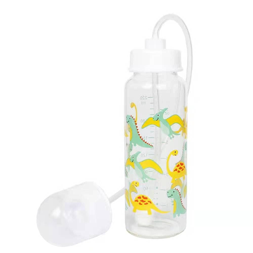 Hands-Free Baby Bottle - Feeding Baby Bottle System 7 oz Glass Bottle (1 Pack - Dinosaur)