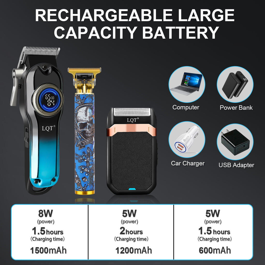 LQT Men's Hair Cutting Set, Men's Grooming Gifts, Electric Hair Clippers, USB Rechargeable, Blades, Hair, Beard &amp; Full Body Grooming
