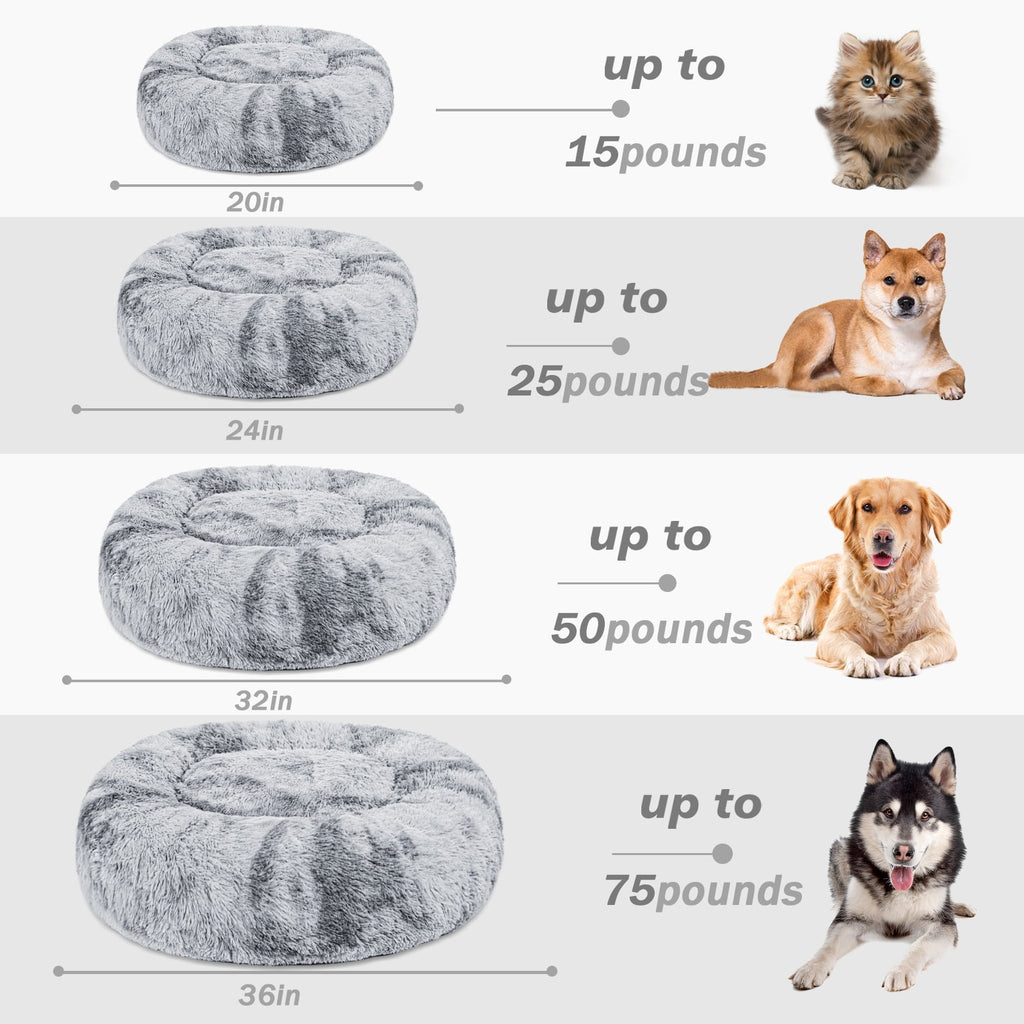 Donut Pet Bed for Small Dogs 20", Plush Warming Dog Bed, Pink Rainbow
