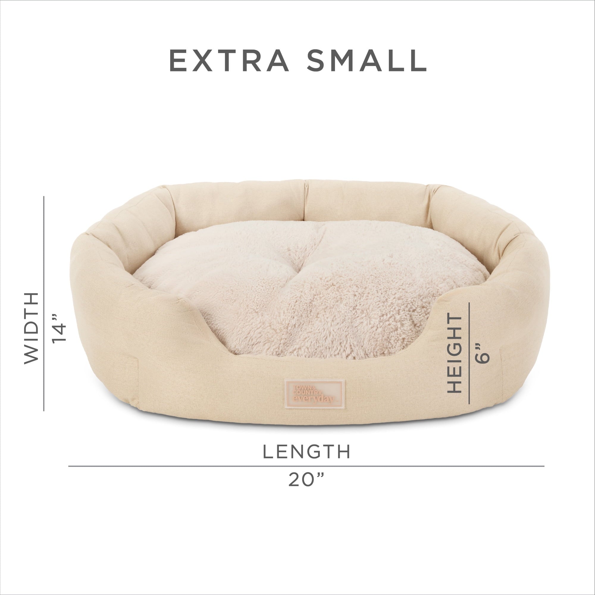 TOWN &amp; COUNTRY EVERYDAY CuddleTown Faux Linen Comfy Cuddler Pet Bed, Supportive &amp; Egg Crate Foam, Water Repellent, Bottom, Cover, Grey, Medium 28"x26"x8"