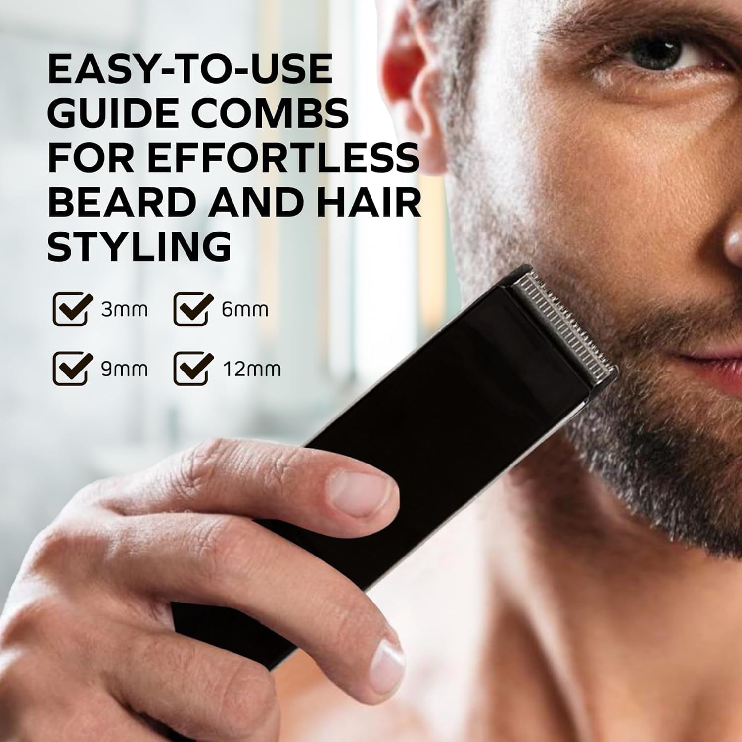 Groom Essentials Hair &amp; Beard Trimmer for Men, Cordless Hair Trimmer w/ Charging Base, Black/Silver