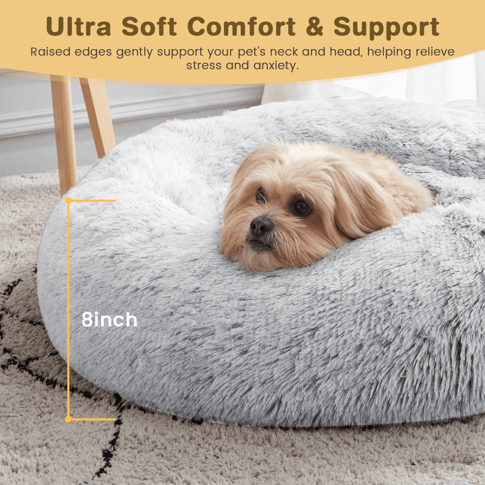 20 Inch Donut Dog Bed for Small Dogs, Round Pet Bed, Washable Dog Bed for Small Medium Dogs and Cats
