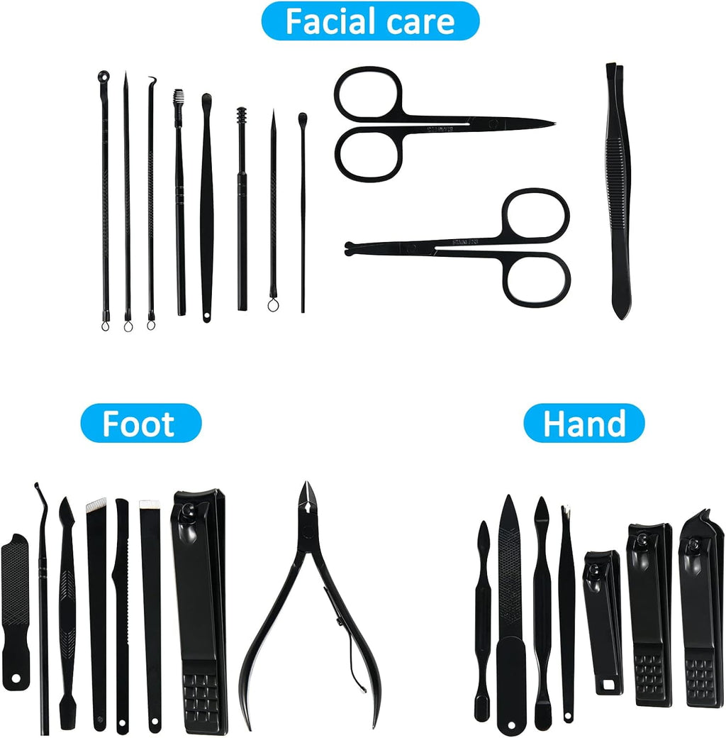 Manicure Set,24pcs Nail ClipperODDPC Grooming Pedicure Kit, Stainless Steel with Leather Travel Case Men &amp; Women Gifts