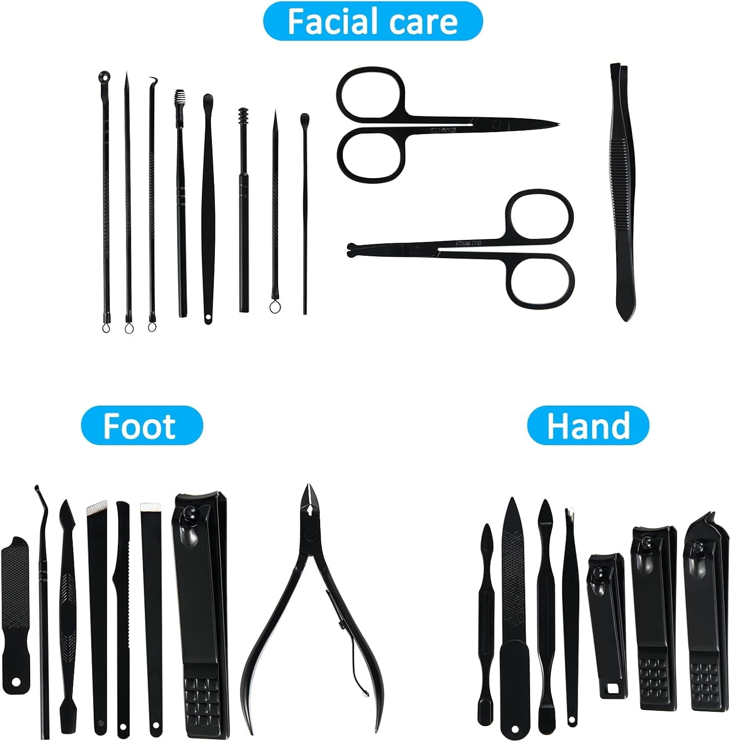 Manicure Set,24pcs Nail ClipperODDPC Grooming Pedicure Kit, Stainless Steel with Leather Travel Case Men &amp; Women Gifts