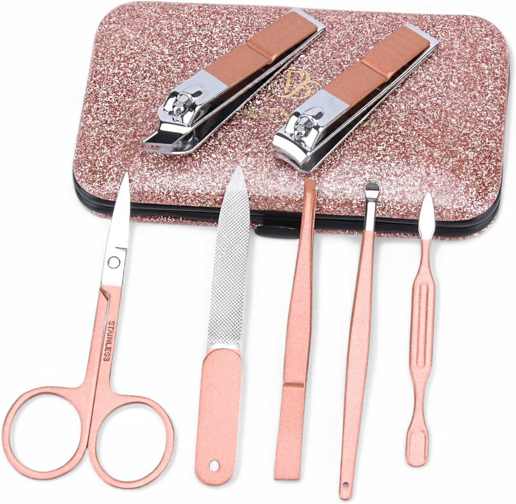 Beauty Power Manicure Set Nail Clipper Kit Personal Care Manicure Pedicure Set 12 in 1 Mens Womens Accessories Nail Grooming Kit Personal Care Set - Gift Idea (Pink and Black)