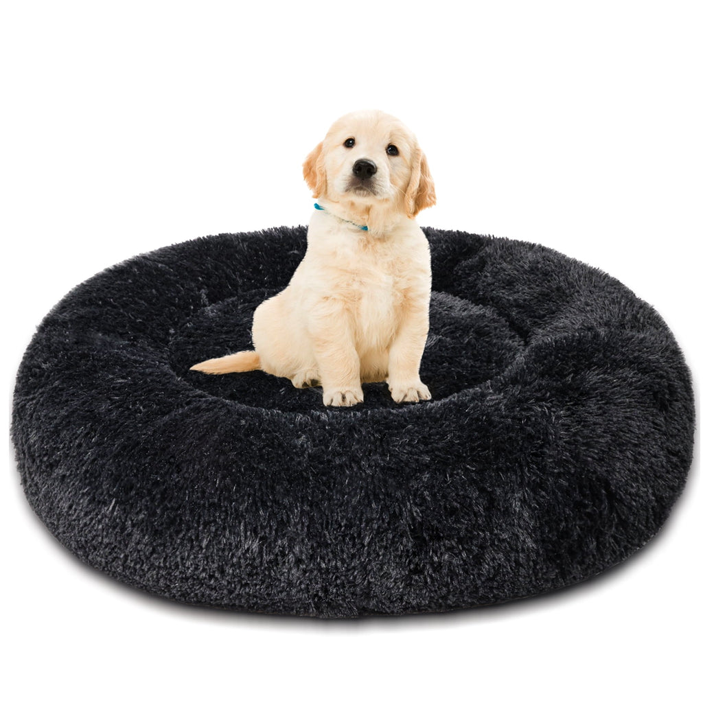 Donut Pet Bed for Small Dogs 20", Plush Warming Dog Bed, Pink Rainbow