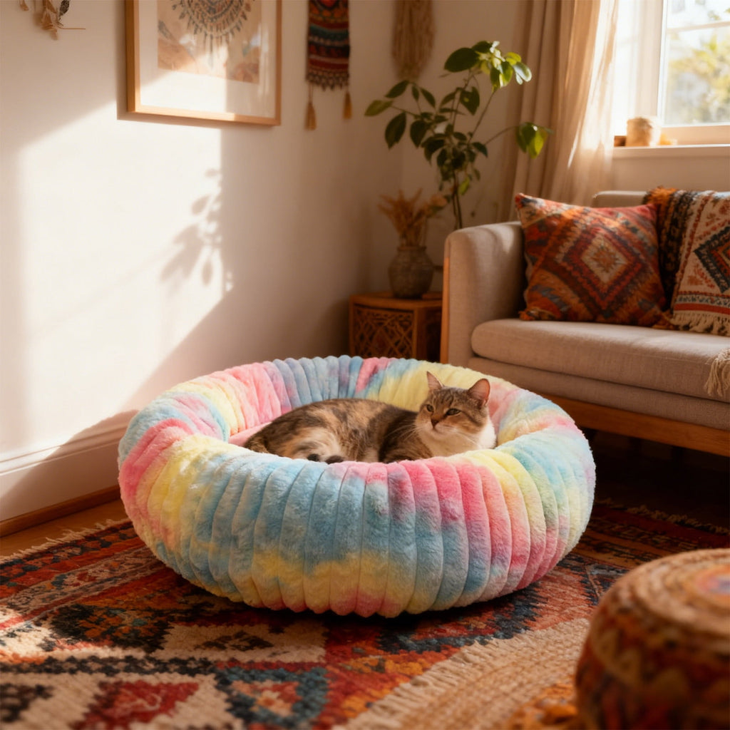 High Pile Plush Round Pet Bed Kennel Mat Extra Dog Cat Bed with Raised Edge for Small Medium Pets