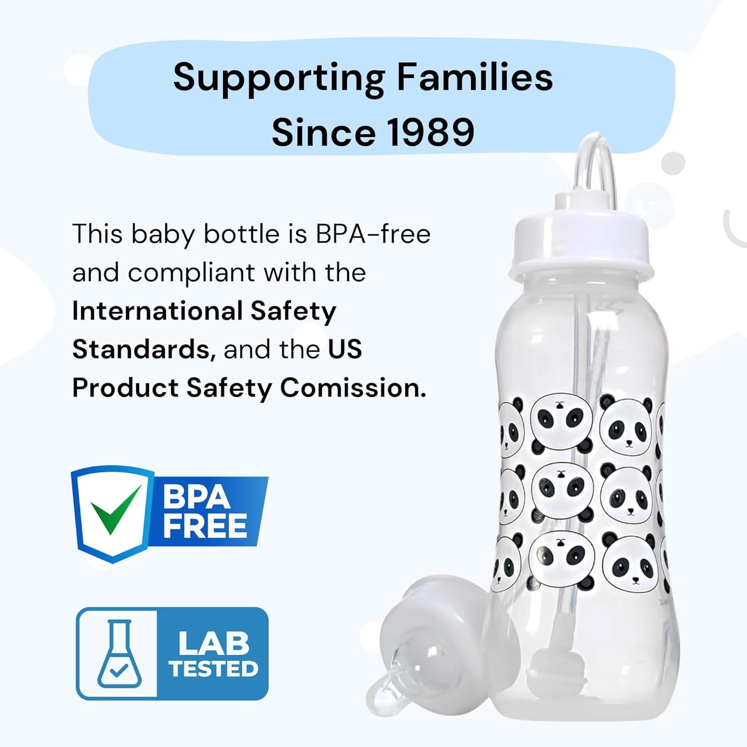 Hands-Free Baby Bottle - Nursing System 9 oz Baby Bottle with Nipple/Teat 3m+ with Tube Straw Feeding System for Toddler (1 Pack - Panda)
