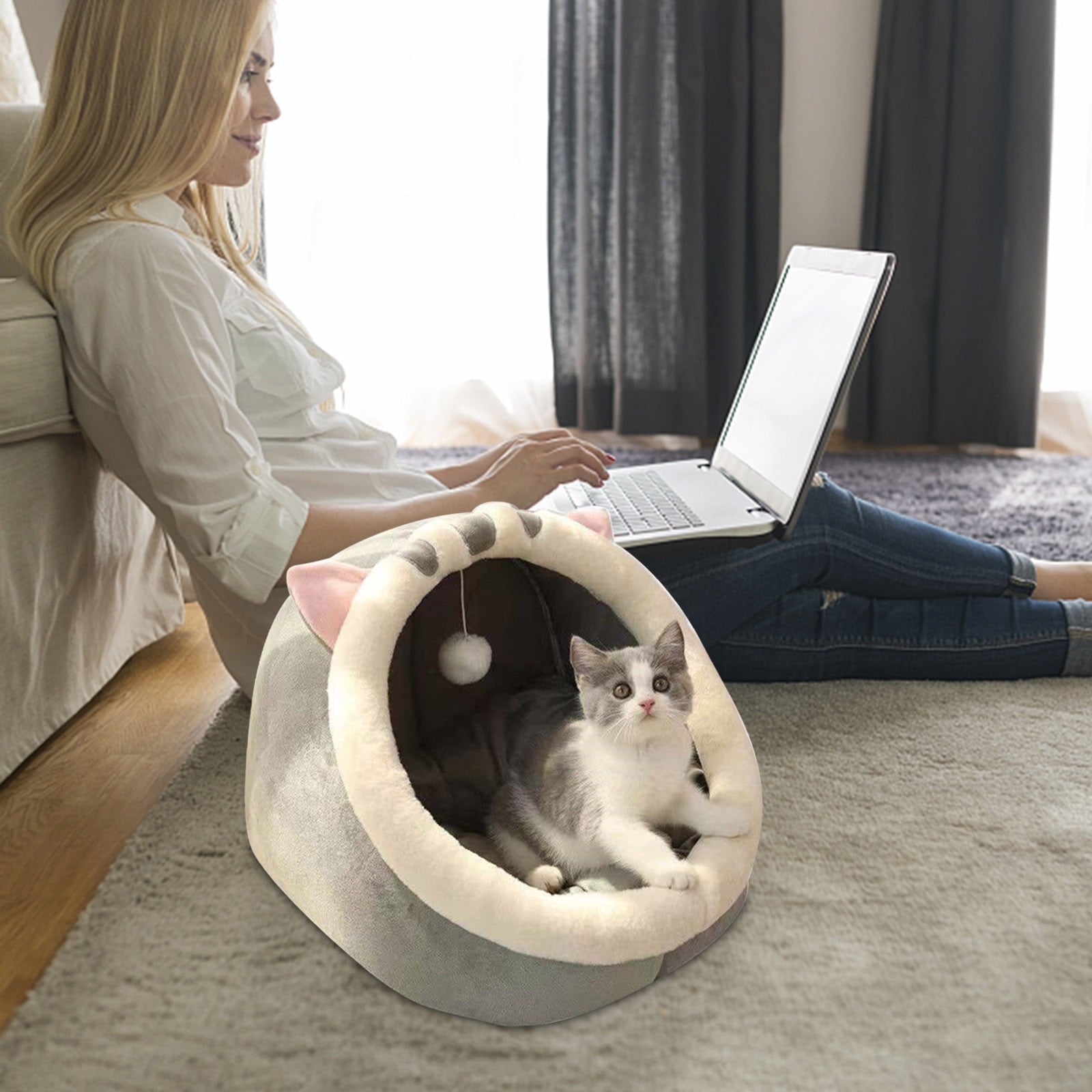 Washable Cat Bed &amp; Dog Bed, Semi-closed Bed for Small Medium Large Pets, Plush Cotton No Deformation Pet Bed on Clearance, Multipleon (11"x 11"x 10", Gray)