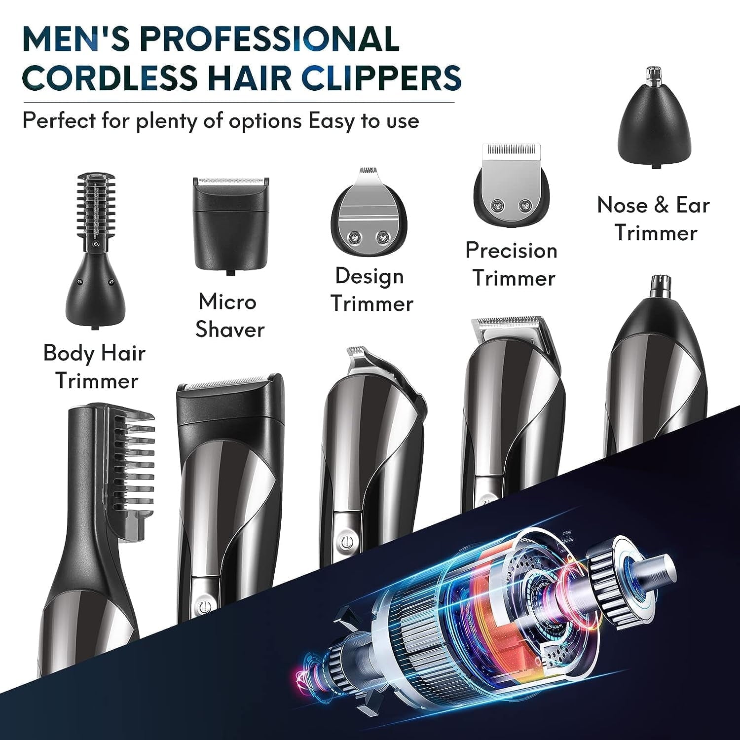 5 in 1 Hair Trimmer, Beard Trimmer for Men, Electric Razor, Cordless Shavers, Hair Clippers for Mustache Groin Body Hair, Painless Hair Removal, Grooming Kit for Men, Black