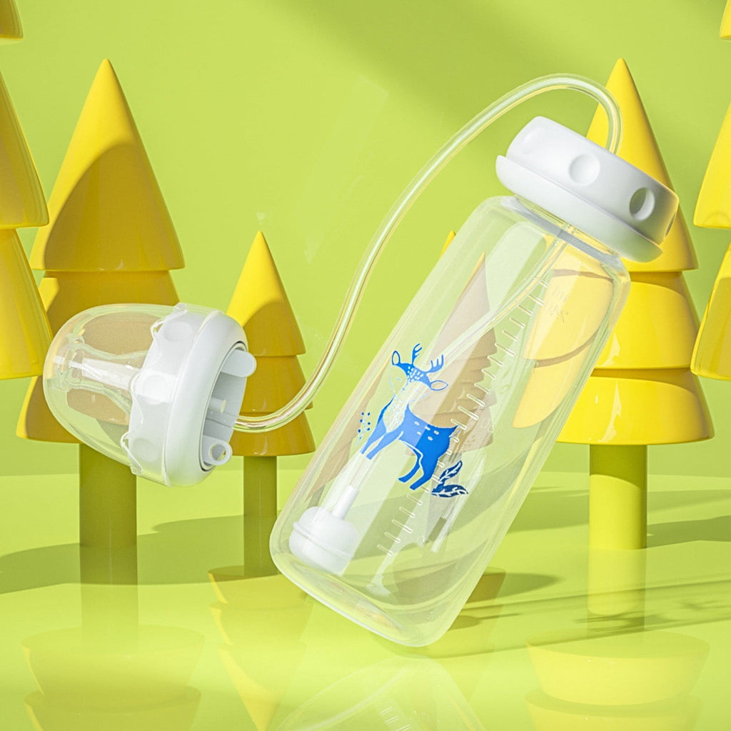 Hands-Free Baby Feeding Bottle 240ml, 3-in-1 Silicone Nursing Bottle with Adjustable Fast-Flow Nipple Straw, Wide-Neck Milk Bottle for Newborns
