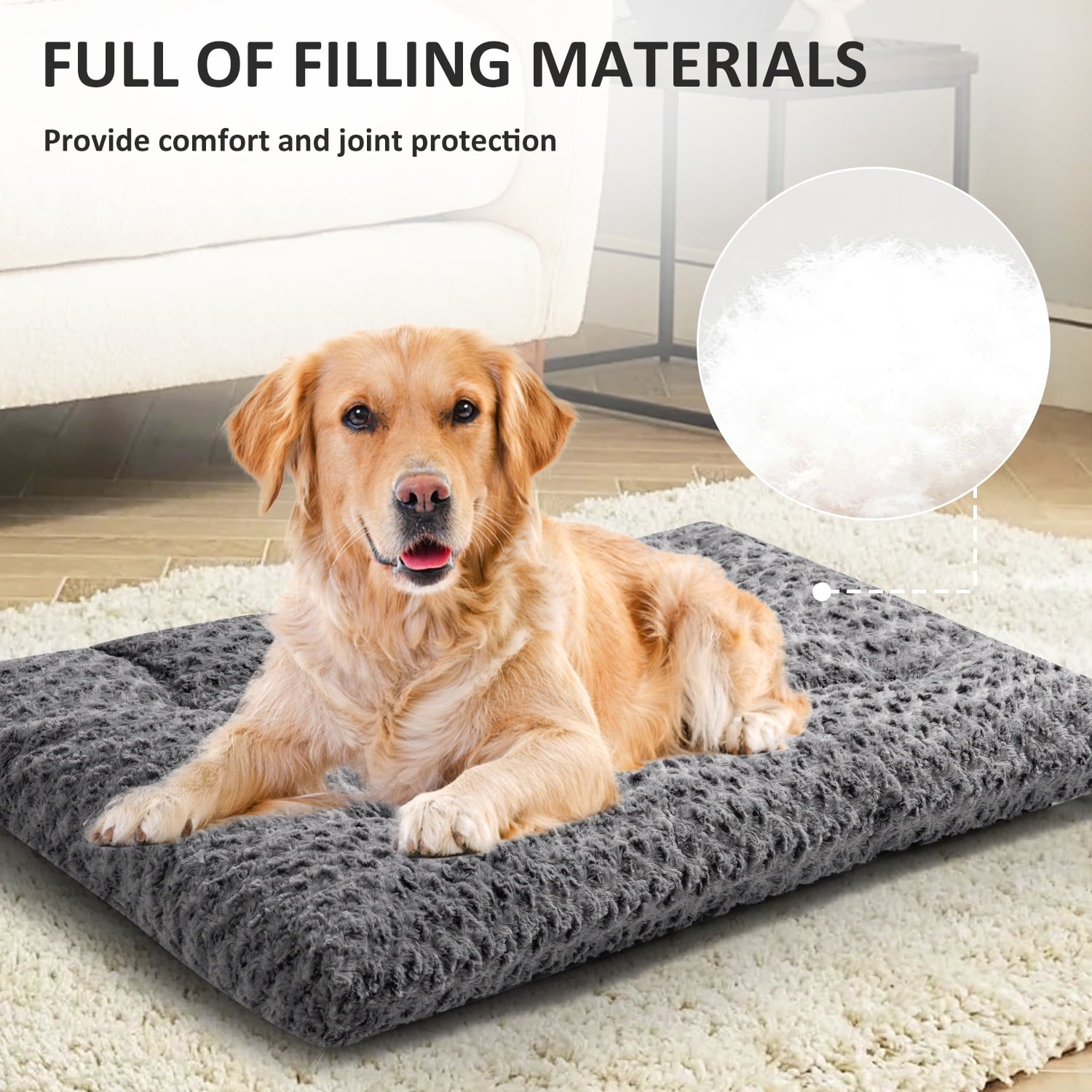 Large Dog Bed, Rose Velvet Pet Mattress, Dog Pad for Crate, Non Slip Bottom, Suitable for Large, Medium Dogs 36 "x 23", Light Gray