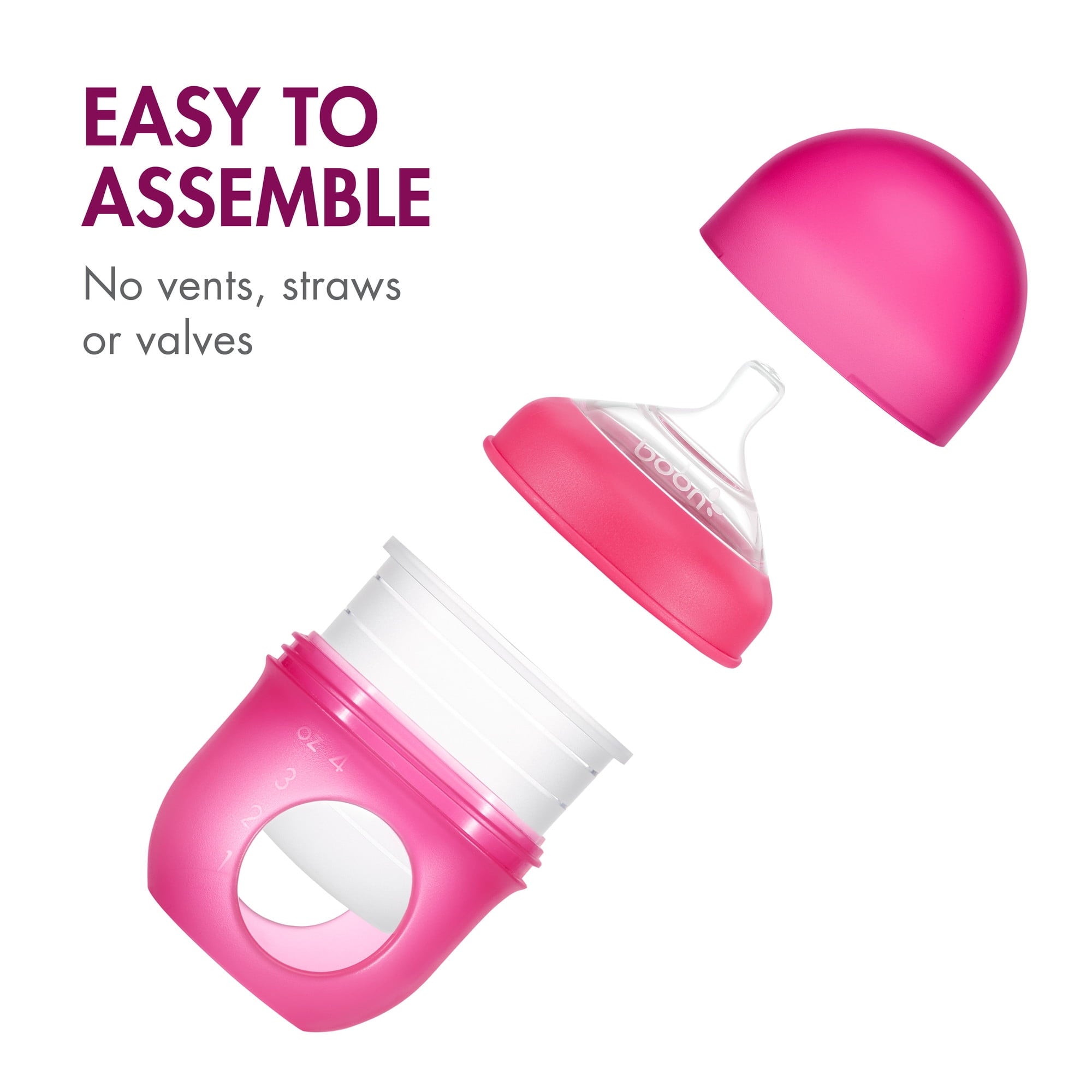 Nursh Silicone Pouch Baby Bottle, Air-Free Feeding, Pink Multi Pack 4 Oz 3 Pk