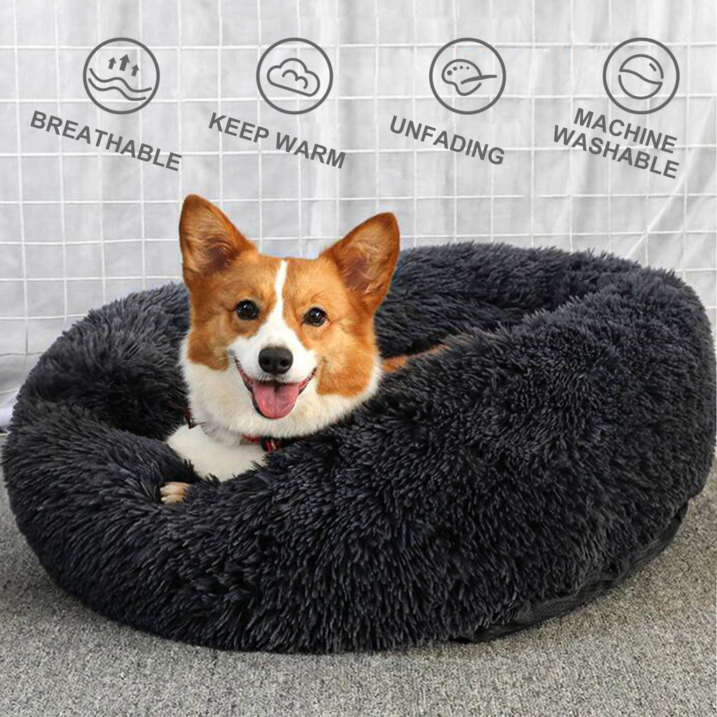 Donut Pet Bed for Small Dogs 20", Plush Warming Dog Bed, Pink Rainbow