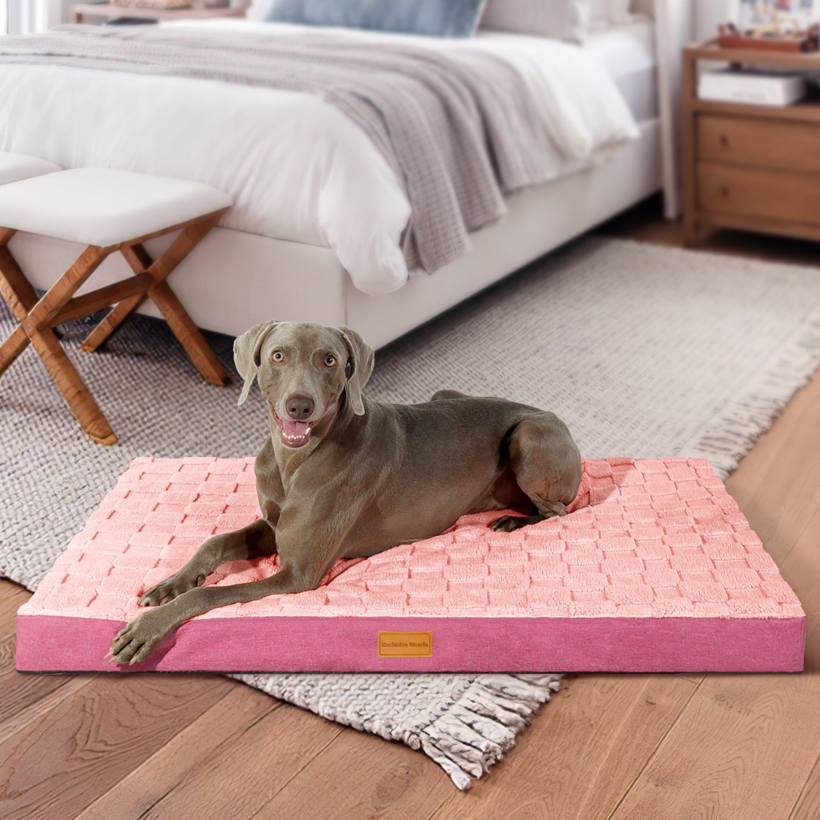 Checkered Pet Bed for Medium Dogs 36"X24", Removable Washable Cover, Black