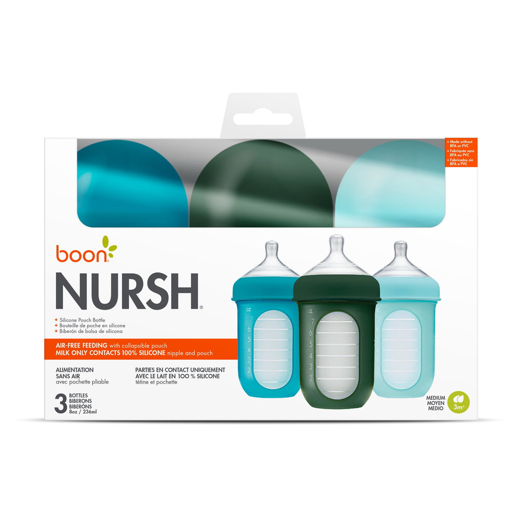 NURSH Silicone Pouch Baby Bottles – Stage 2 Medium Flow – 8oz – Marble (3pk)