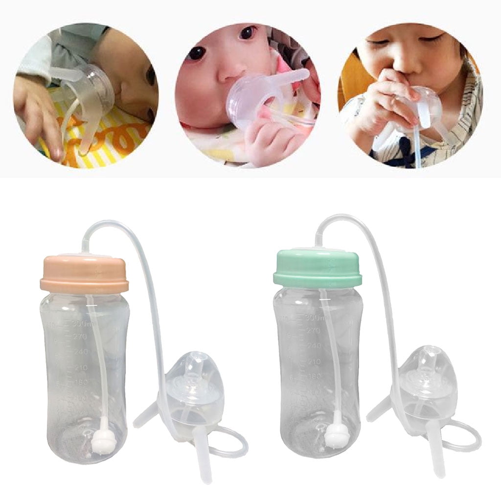 Sorrowso Self-Feeding Baby Bottle with Long Straw Handless Imitation Milk Weaning Bottle