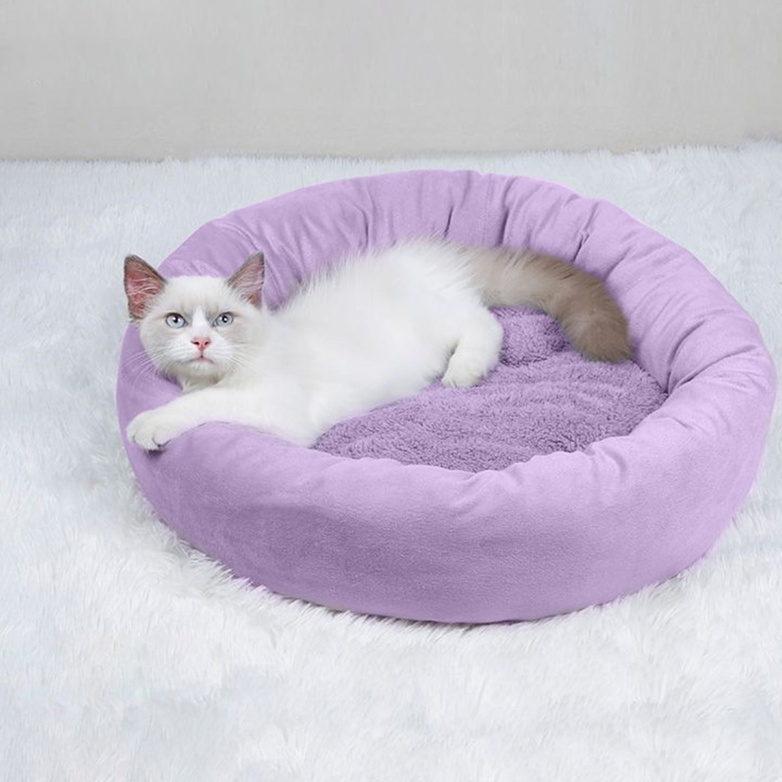 Cat Beds with Pillow for Small Medium Dogs and Cats, Round Dog Puppy Cuddler Bed, Washable Plush Pet Bed Thickened Dog Kennel Mat for Puppy Sleeping, M 45CM