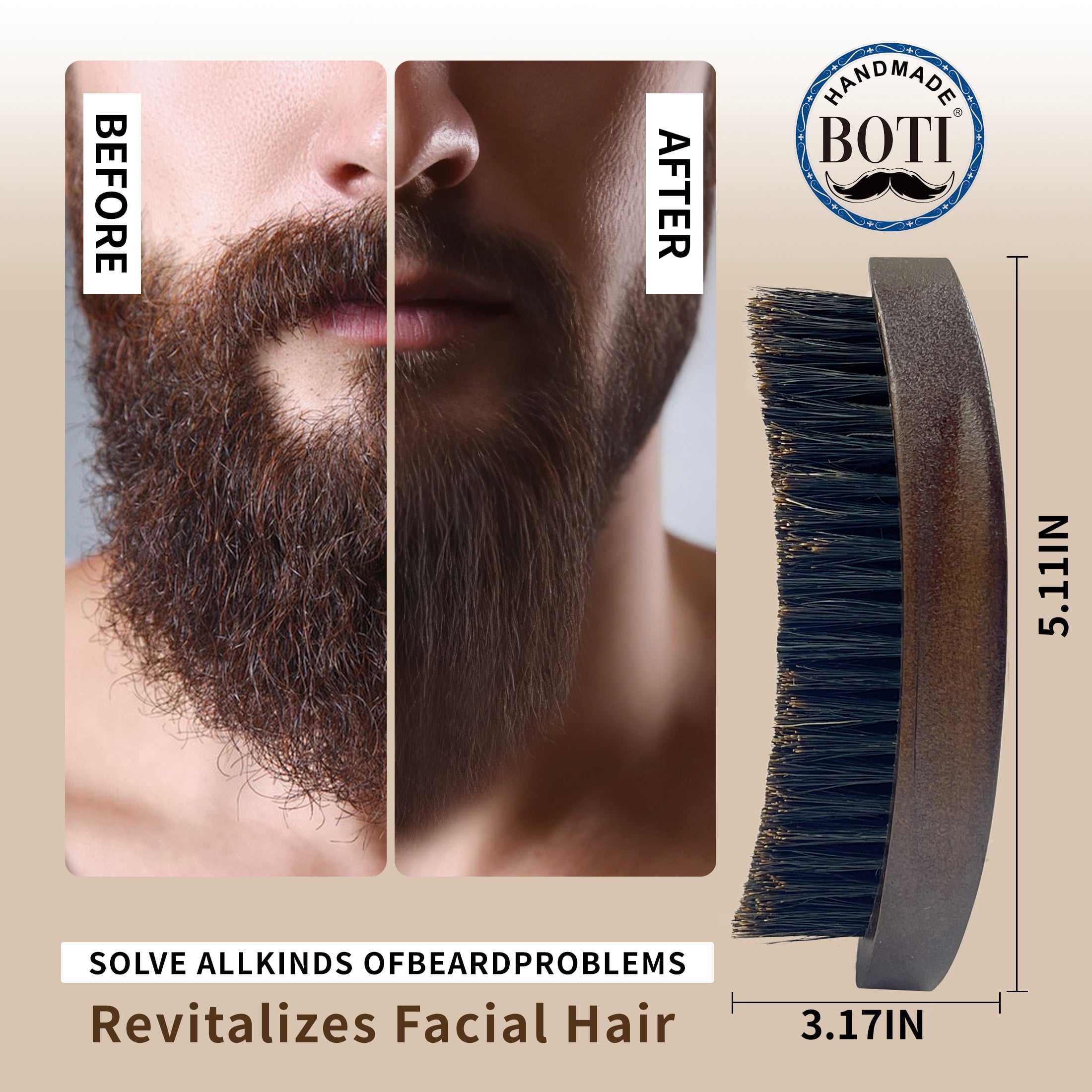 Beard Brush, Natural Boar Bristles Beard Brush for Men and Wooden Pocket Beard Comb Set, Facial Hair Grooming Kit with Mustache Scissors as a Styling Tool.