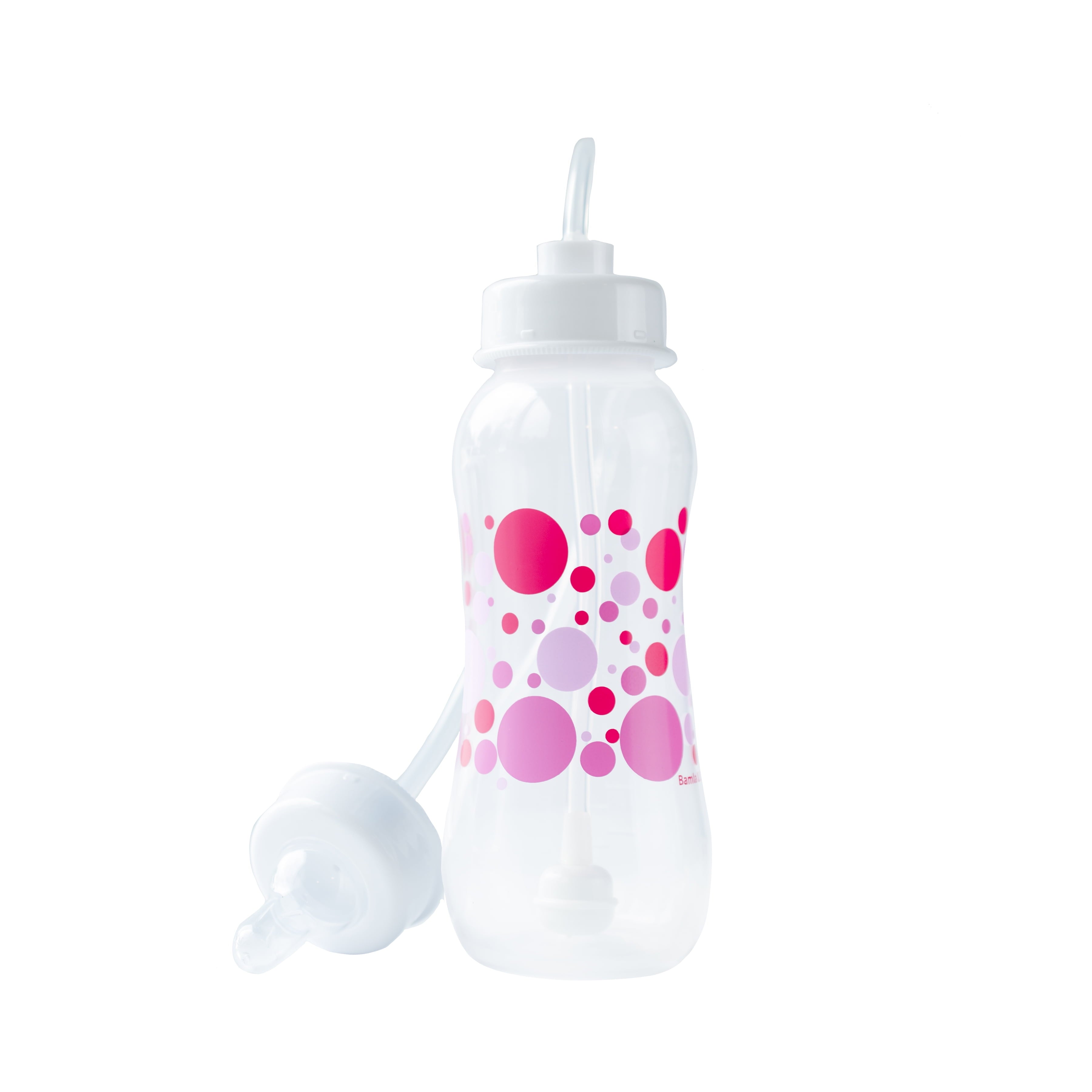 Hands-Free Baby Bottle - Nursing System 9 oz Baby Bottle with Nipple/Teat 3m+ Infant with Tube Straw Feeding System for Toddler (2 Bottles - Pink)