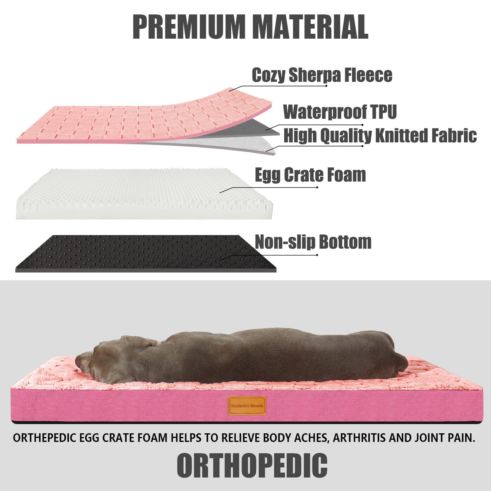 Checkered Pet Bed for Medium Dogs 36"X24", Removable Washable Cover, Black
