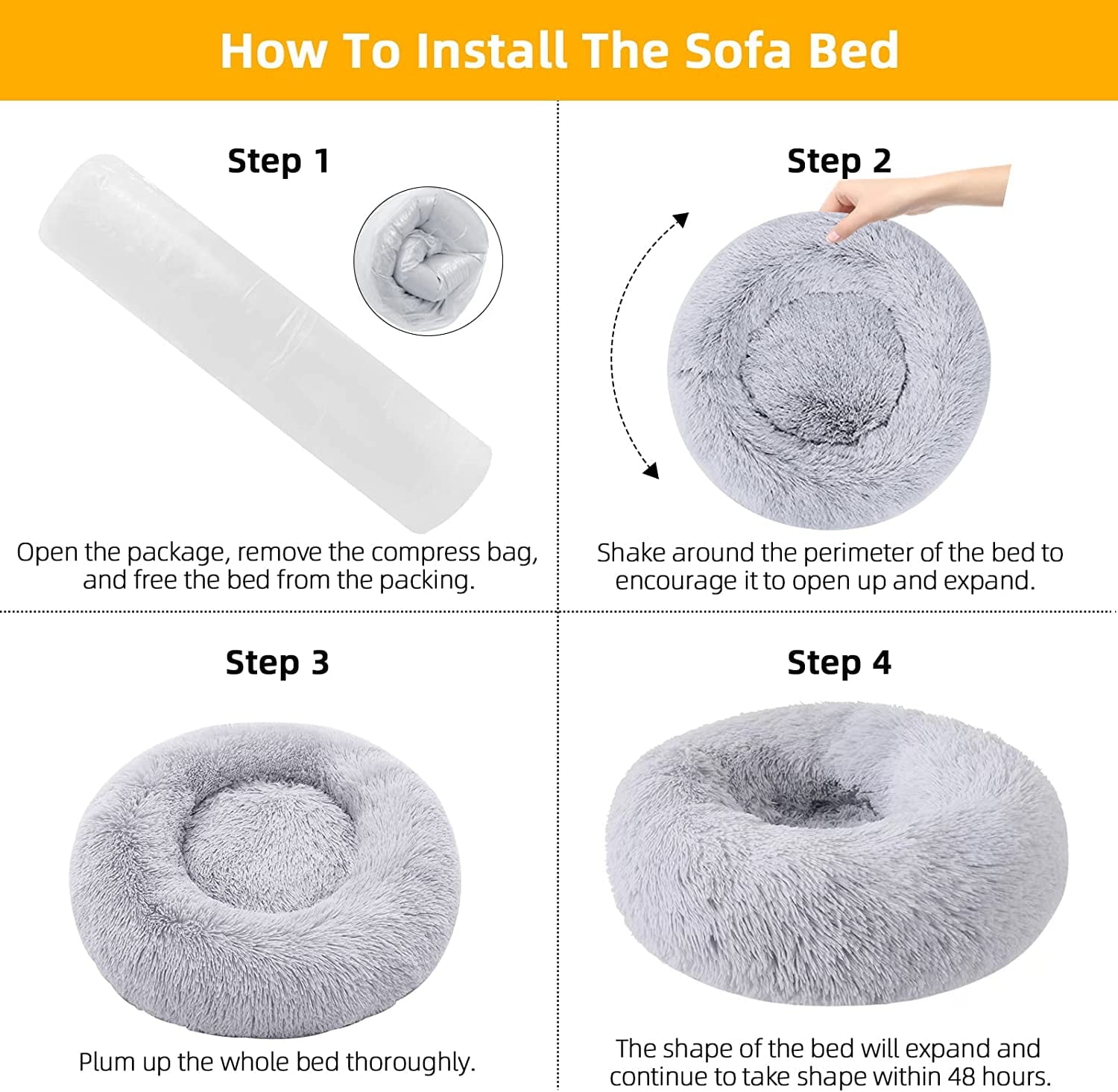Dog Bed &amp; Cat Bed, Puppy Bed Warming Round Pet Bed, Donut Bed