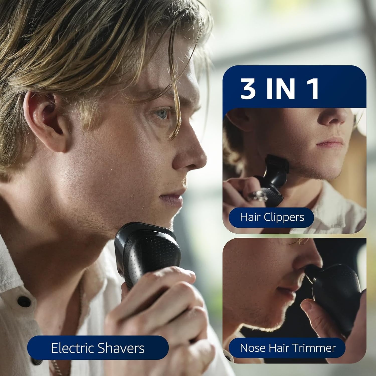 Electric Shavers for Men, 3 in 1 Cordless Razor Wet Dry Adjustable Speeds Beard Trimmer Grooming Kit with Nose Hair Trimmer, Sideburns Trimmer