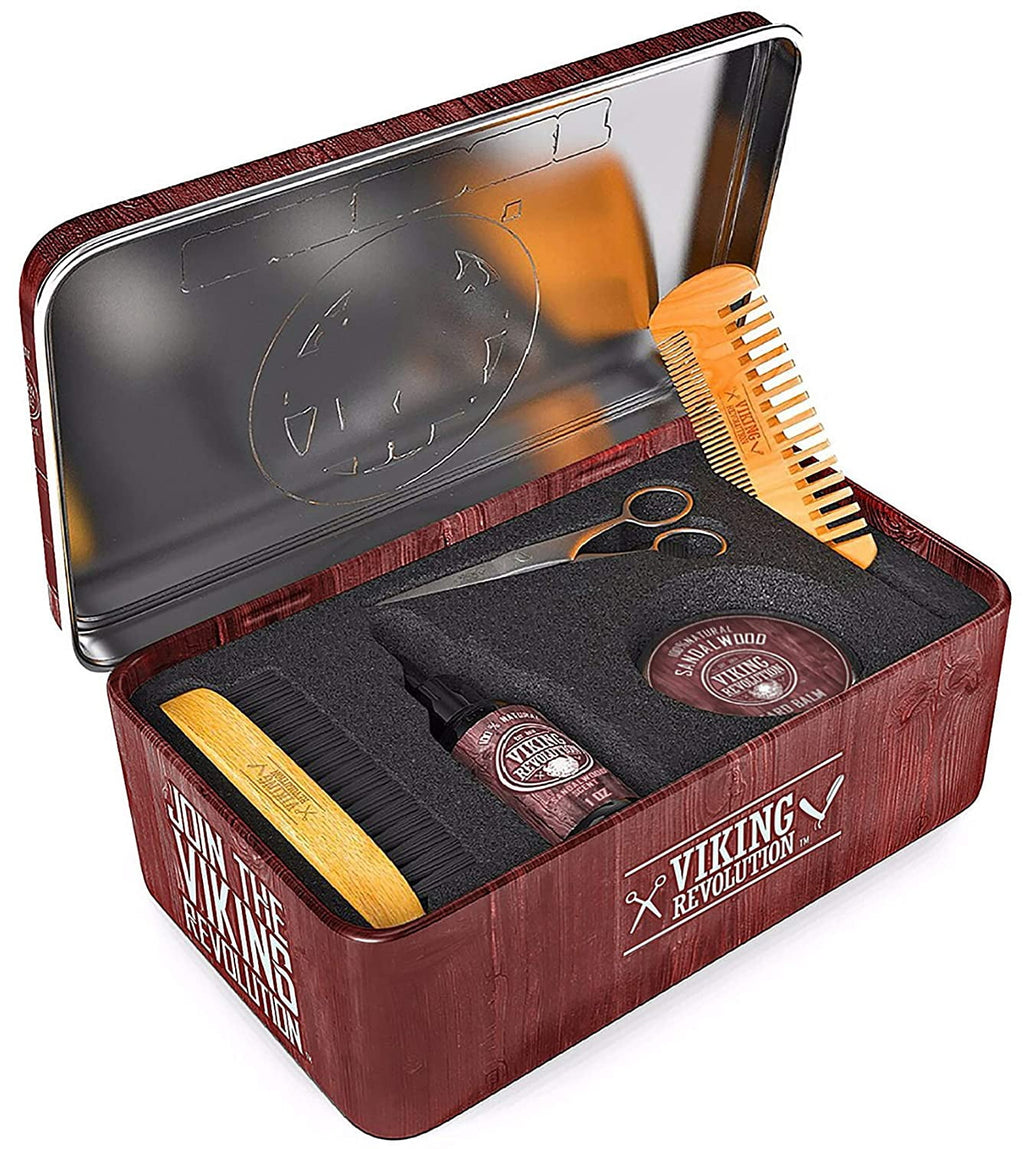 Grooming Kit for Men - Boar Brush, Wood Comb, Sandalwood Balm &amp; Oil, Scissors for Beard &amp; Mustache