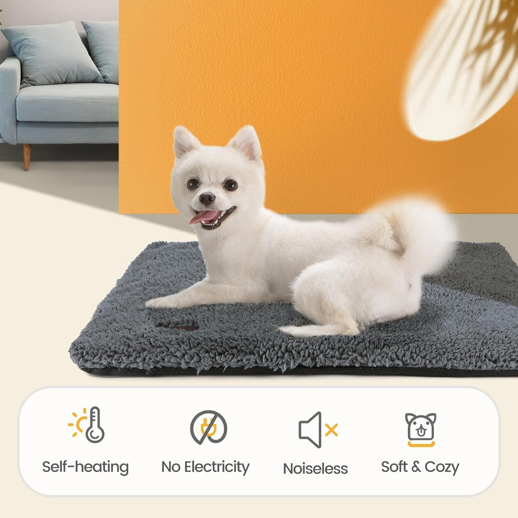 Self Warming Cat Bed for Indoor Cats Self Heating Pet Pad with Removable Washable Cover Non Slip Dog Bed for Small Dogs, Gray, 24*18