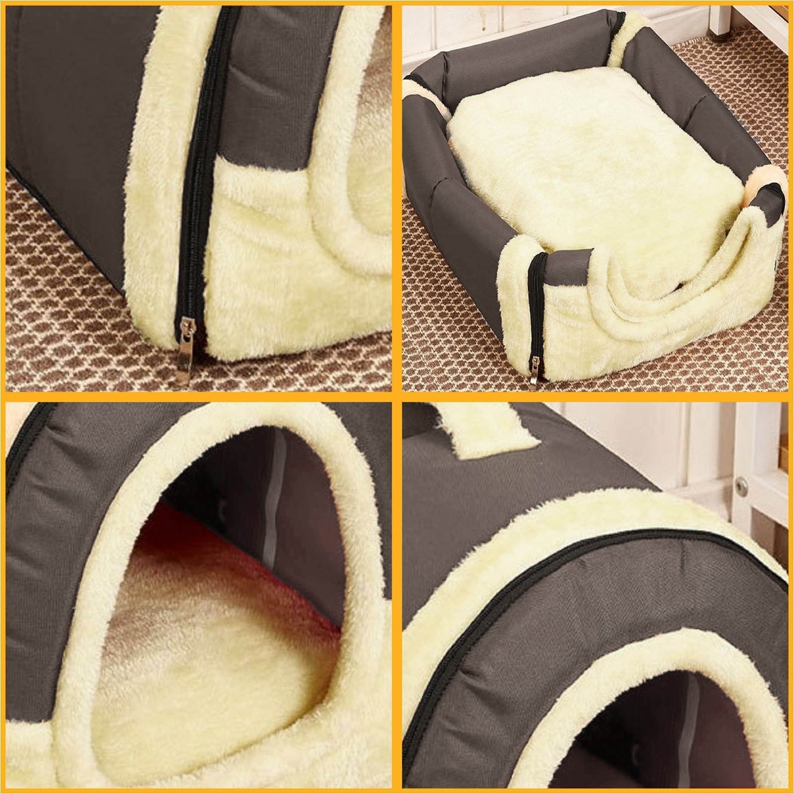Dog Bed, Round Pet Kennel with Raised Rim, Faux Shag Sleep Mat for Cats Small Animals
