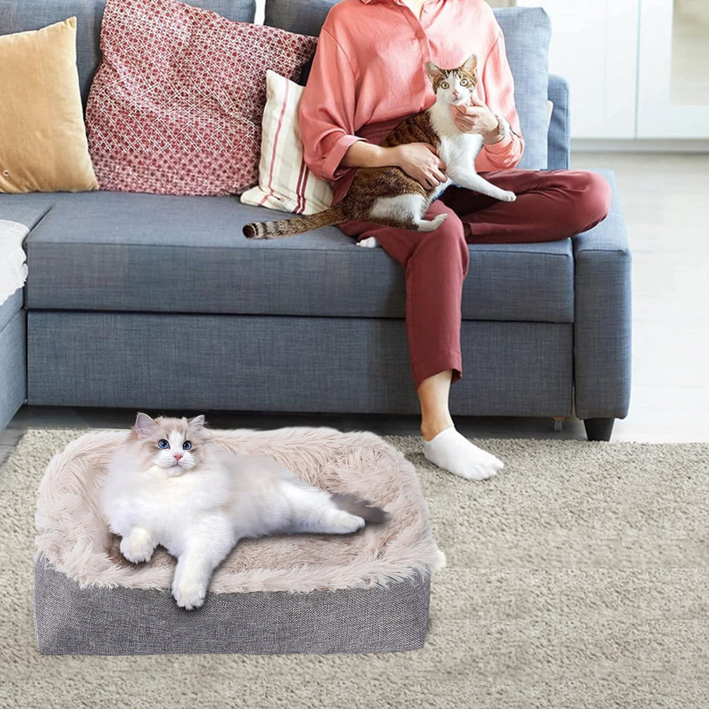 Large Pet Bed for Cat or Dog, Rectangle, 24x20 Inch(Beige)