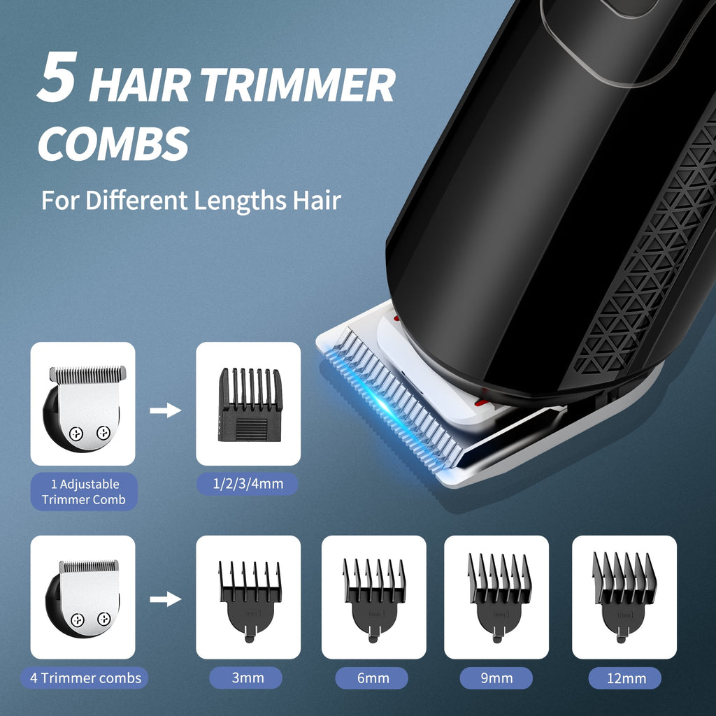 Hair Clipper for Men, All in One Grooming Kit IPX7 , Cordless Electric Beard Trimmer, USB Rechargeable Body Mustache Nose Ear Facial Cutting Groomer for Wet/Dry W/ LED Display, Storage Dock