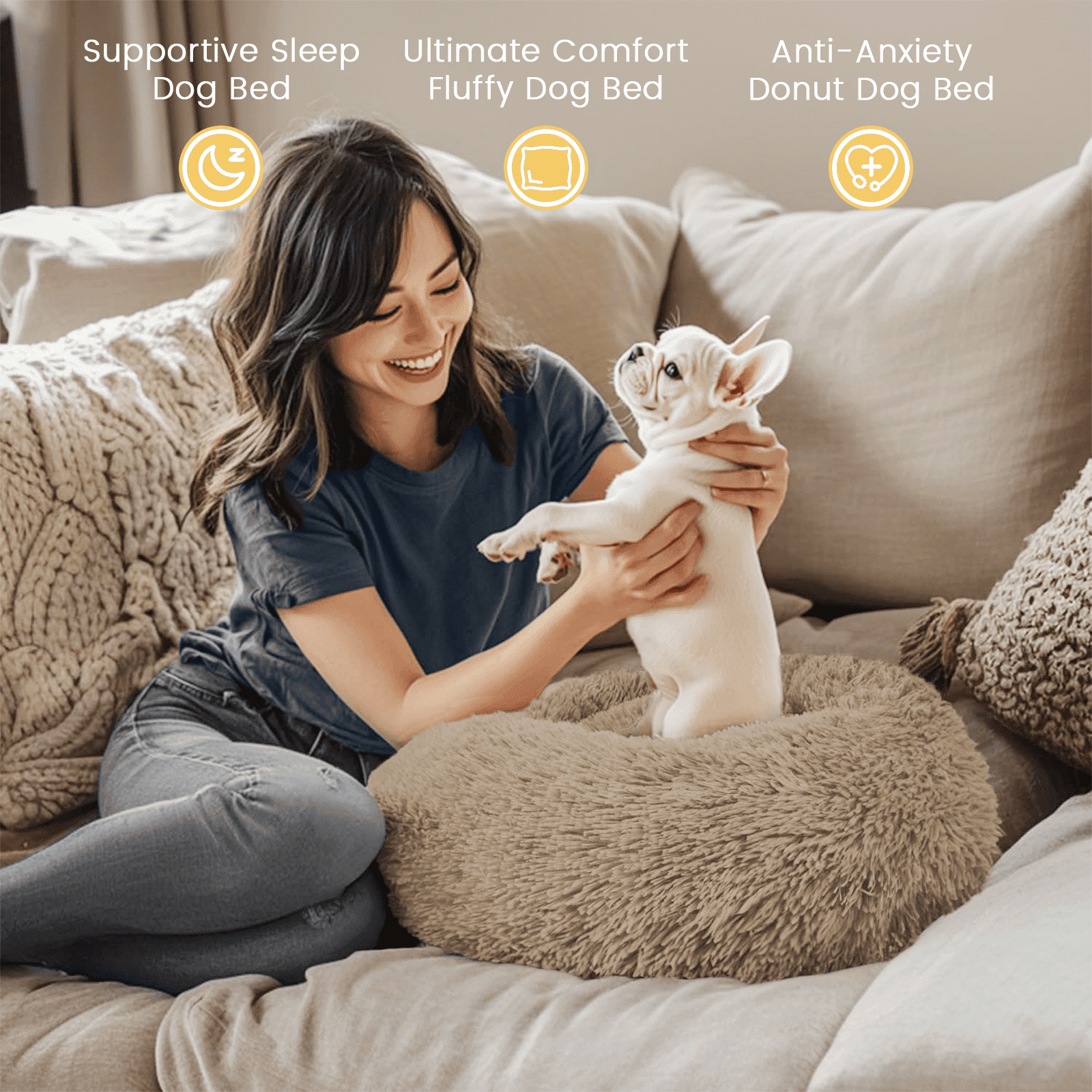 20 Inch Donut Dog Bed for Small Dogs, Round Pet Bed, Washable Dog Bed for Small Medium Dogs and Cats