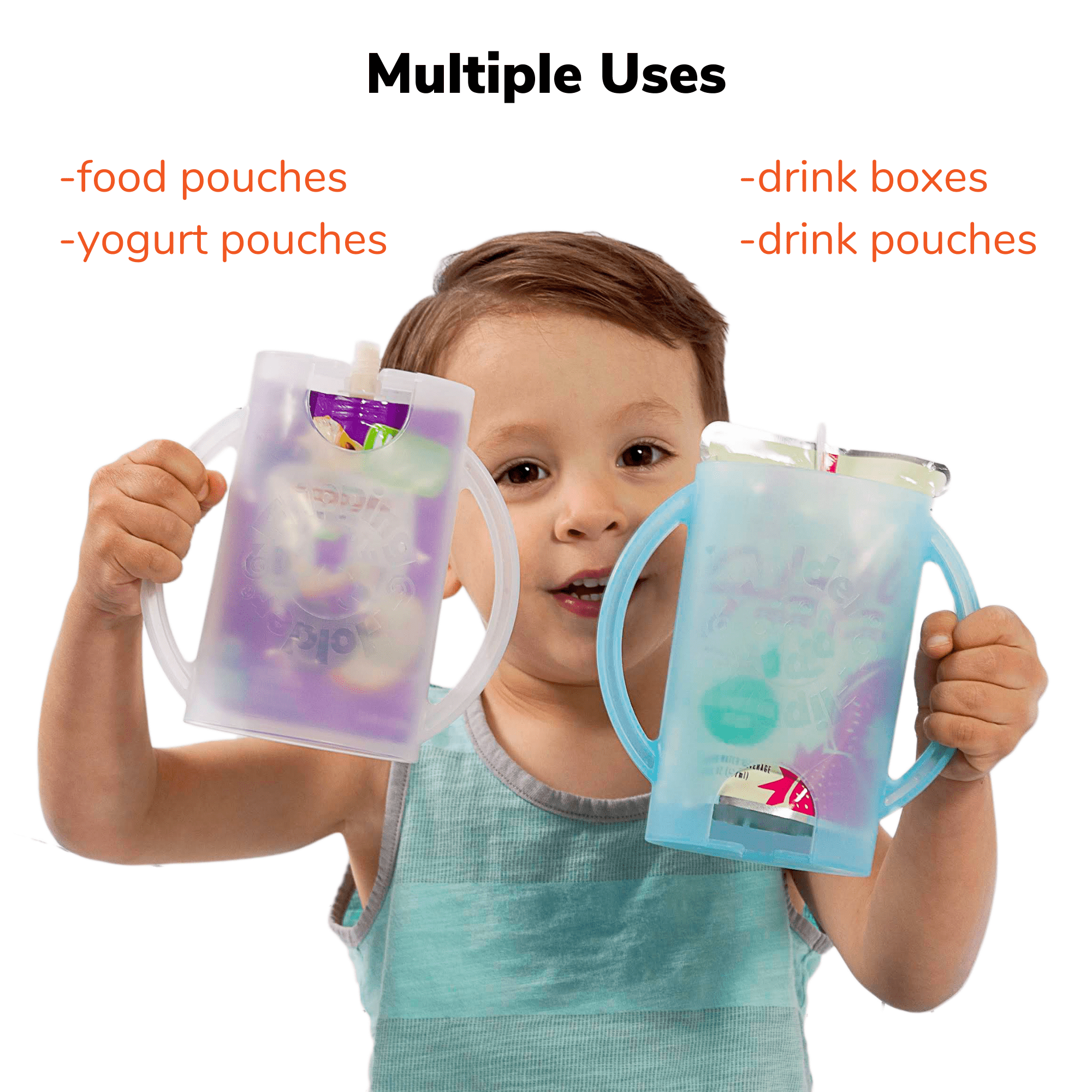 Squeeze Proof Flipping Holder ORIGINAL (without lid) for Food Pouches &amp; Juice Boxes (Purple) - Multipurpose Design - Prevent Messes &amp; Support Self-Feeding - Handles for Easy Grasping