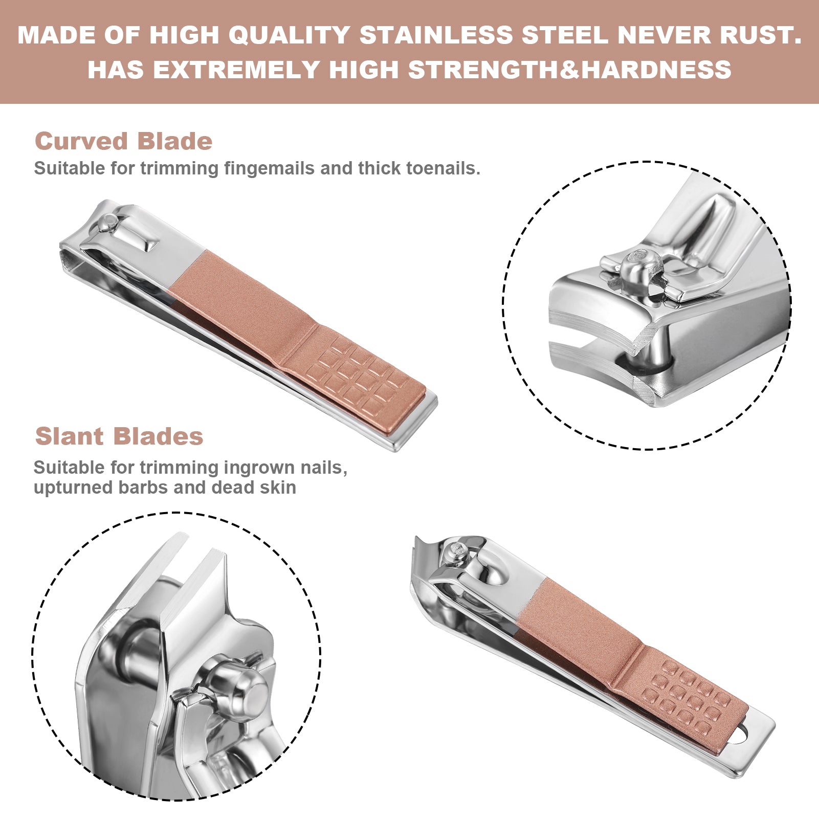 Abaima 16pcs Manicure Sets,Mini Pedicure Kit Nail Clippers, Grooming Kit with PU Leather Case, Stainless Steel Trave Nail Care Tools(Pink)