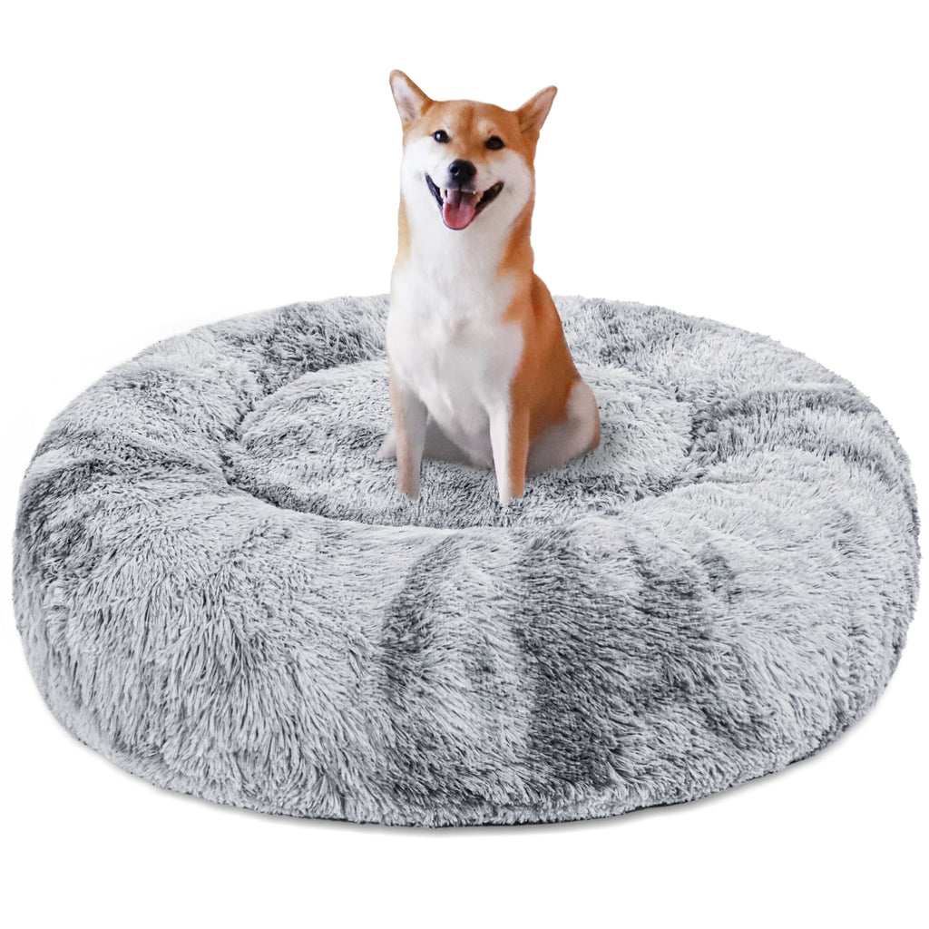 Donut Pet Bed for Small Dogs 20", Plush Warming Dog Bed, Pink Rainbow