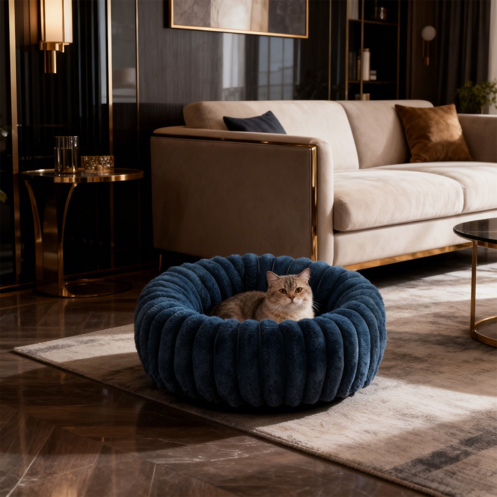 High Pile Plush Round Pet Bed Kennel Mat Extra Dog Cat Bed with Raised Edge for Small Medium Pets