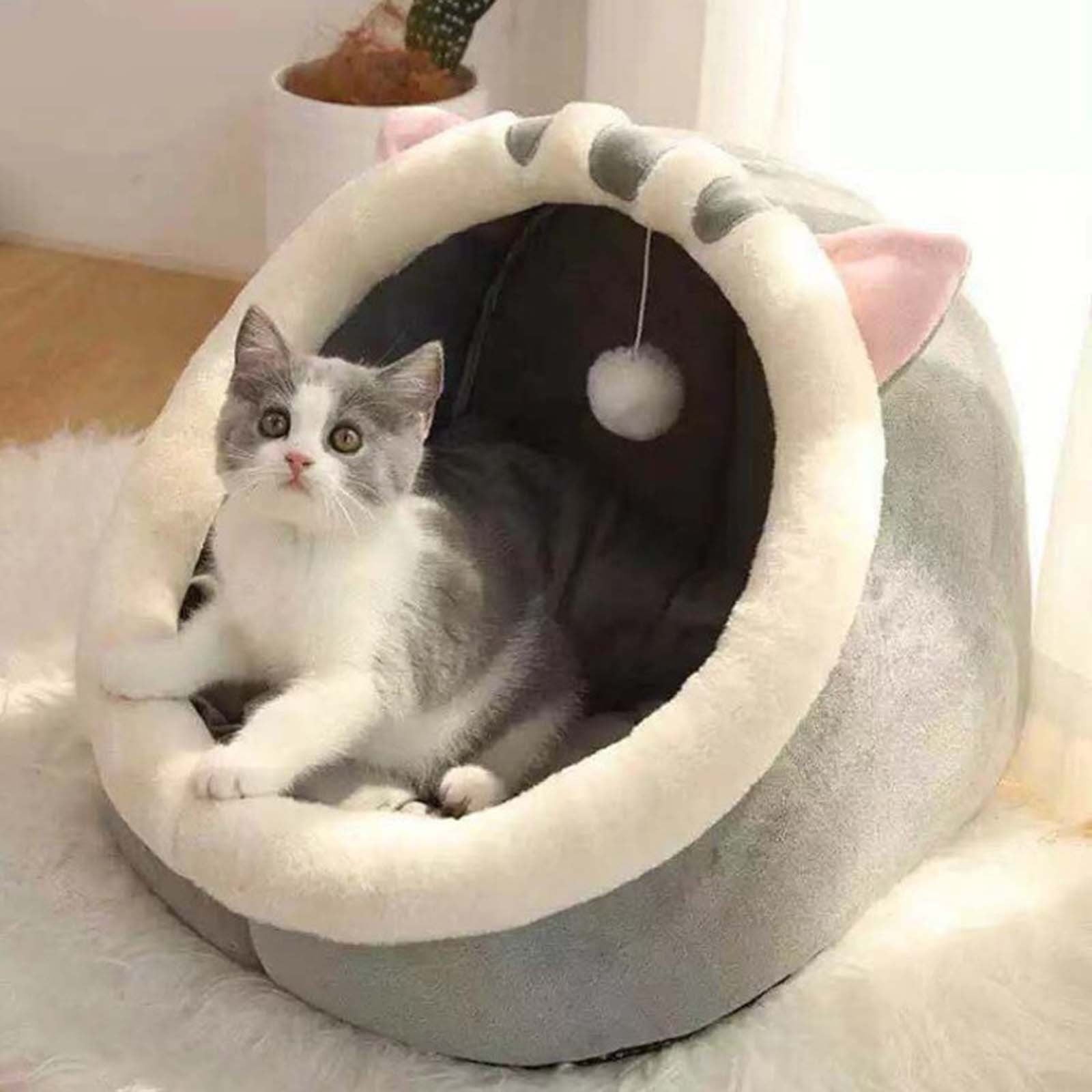 Washable Cat Bed &amp; Dog Bed, Semi-closed Bed for Small Medium Large Pets, Plush Cotton No Deformation Pet Bed on Clearance, Multipleon (11"x 11"x 10", Gray)