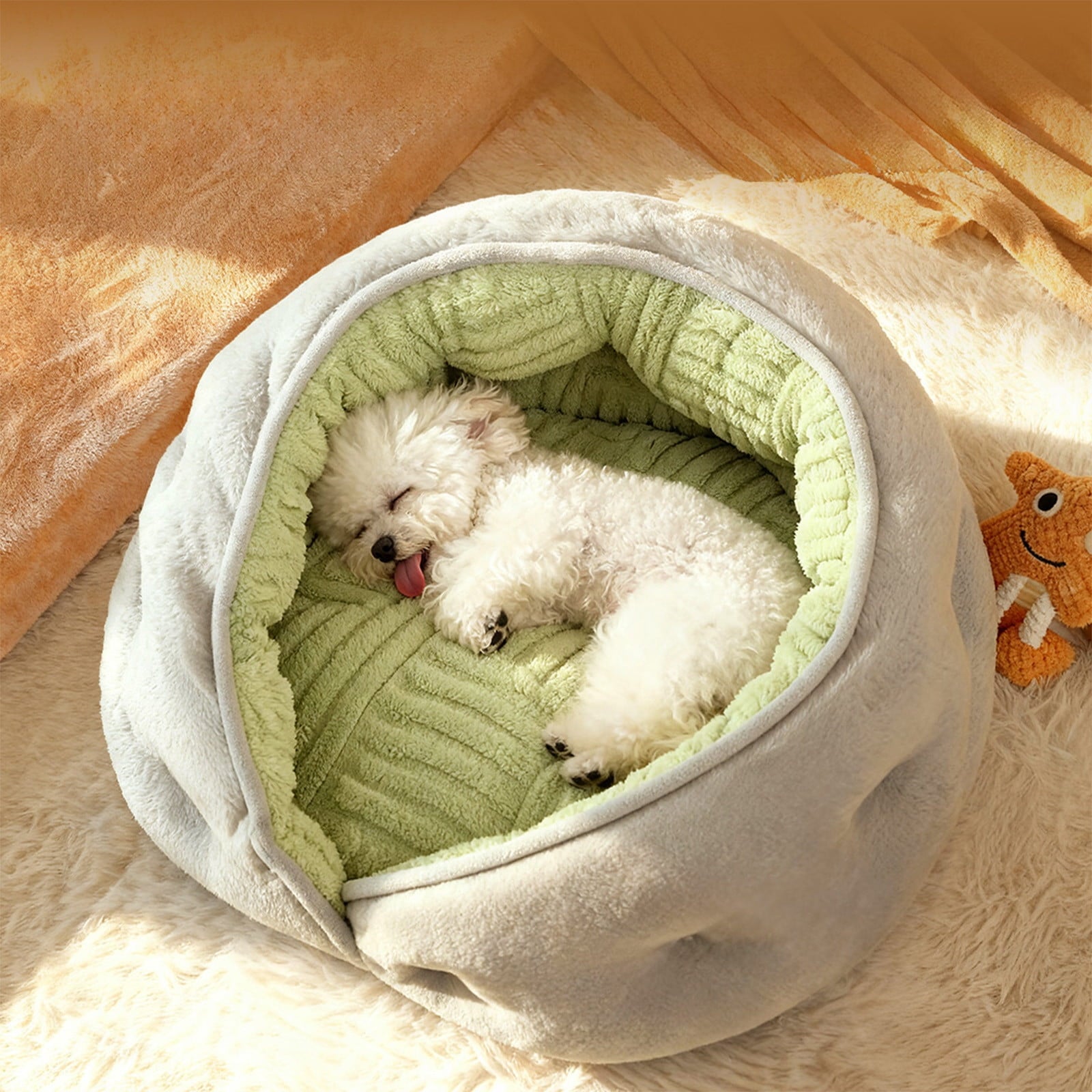 Reversible Winter Pet Bed and Mat Dual-Sided Plush Dog Cat Bed Removable Washable Cover for Crate Sofa or Floor